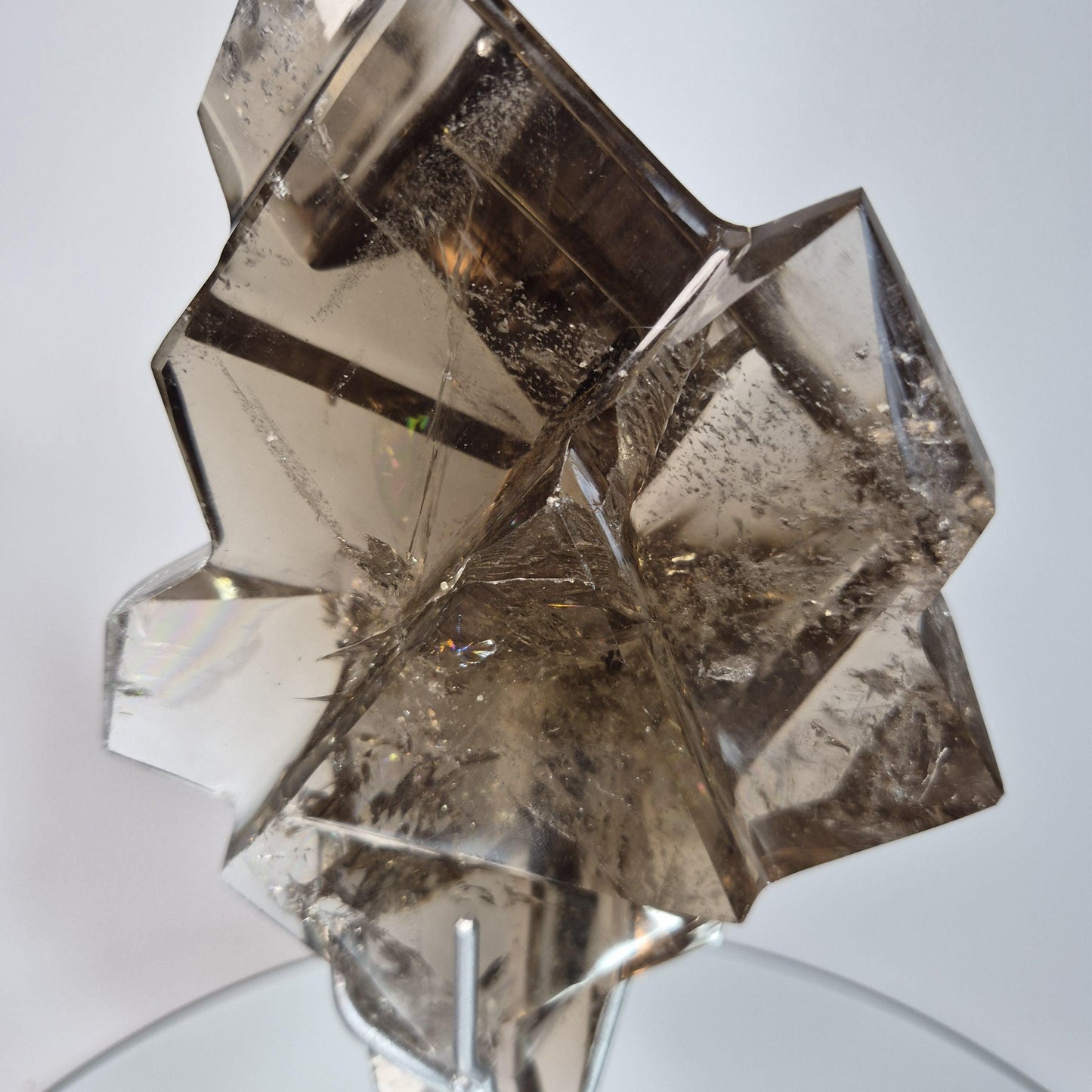One of a Kind Hand Faceted Smoky Quartz Art Piece - Brazilian Smoky Quartz with Rainbows Crystal Hoarder