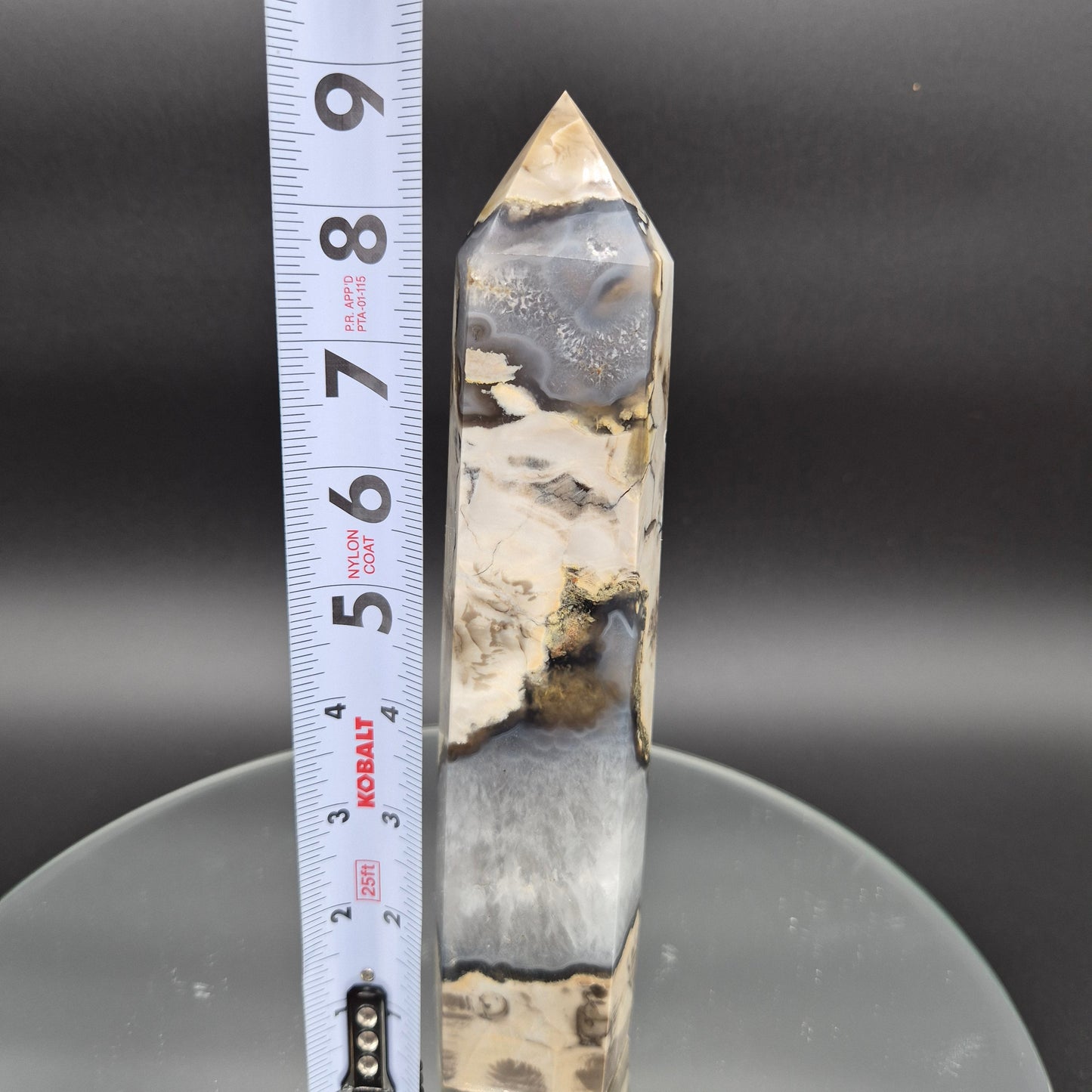 AAA+ Agate in Quartz Tower - 9 x 2.5in, 2.16 lbs - Display Crystal, Collector Tower, Home Decor Crystal Hoarder