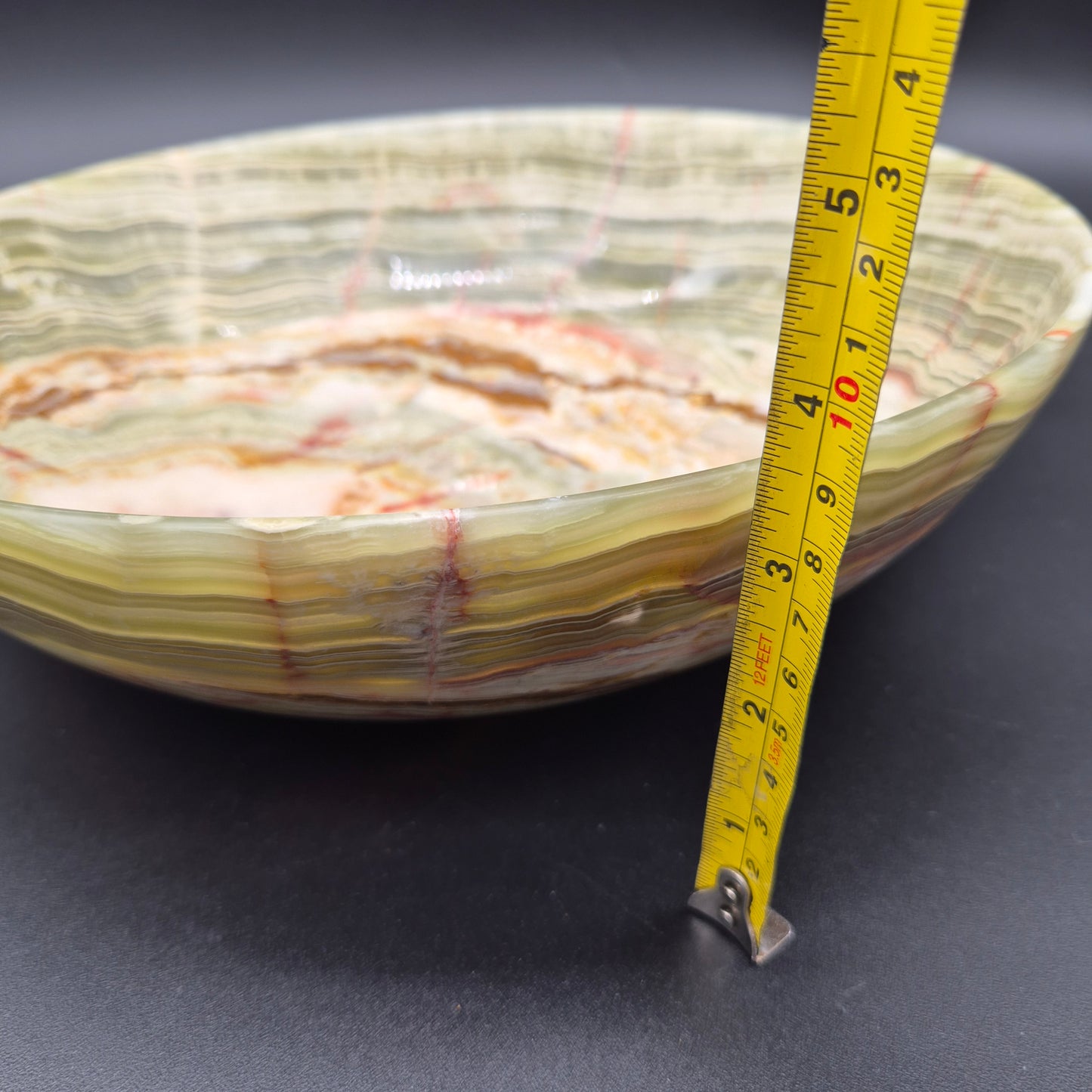 12 inch Polished Green Onyx Bowl | Natural Stone Decorative Bowl | Green Onyx Crystal Dish | 5.25 lbs