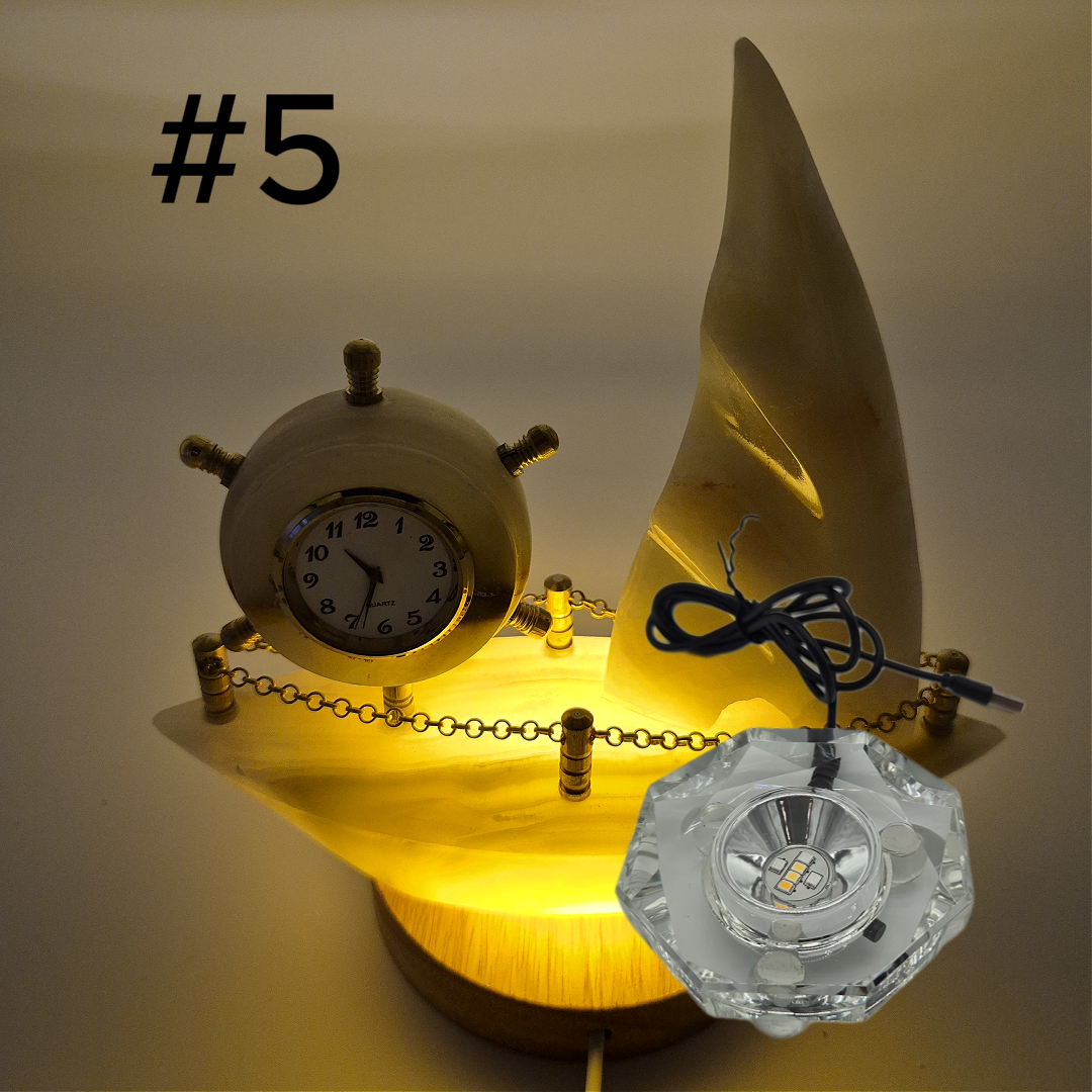 Onyx Sailboat Clock - Nautical Desk Decor - Luxury Crystal Clock - Optional Light-Up Base Crystal Hoarder