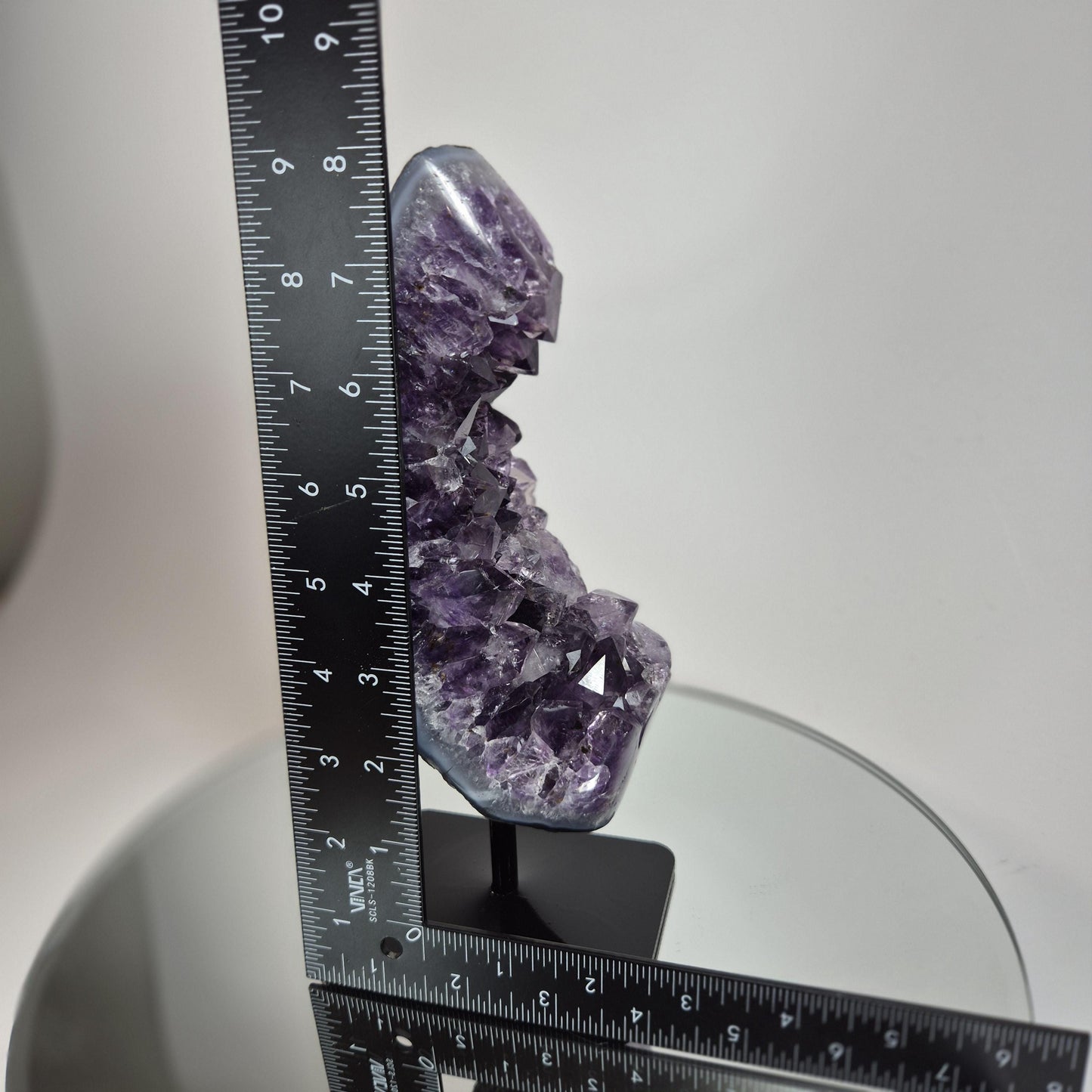 Dark Amethyst Crystal FreeForm on Stand with Blue Agate Banding - Very High Quality Crystal Hoarder