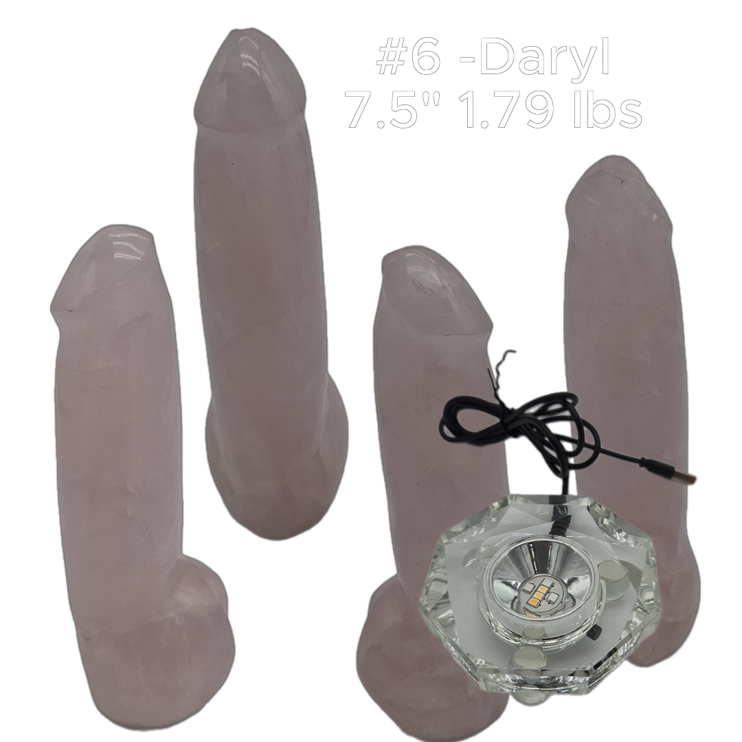 Rose Quartz Penis Sculptures - “The D Collection” - Carved Crystal Art, 6 Unique Sizes, Optional LED Display Stand Crystal Hoarder