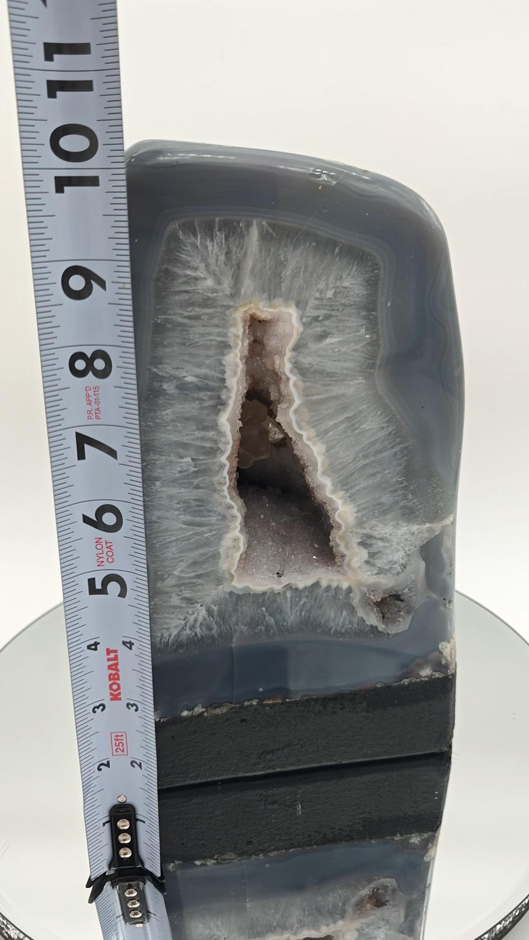 Rare Fully Polished Blue Banded Agate Cathedral with Druzy Calcite - Brazilian Agate Geode - 16.75 lbs Crystal Hoarder