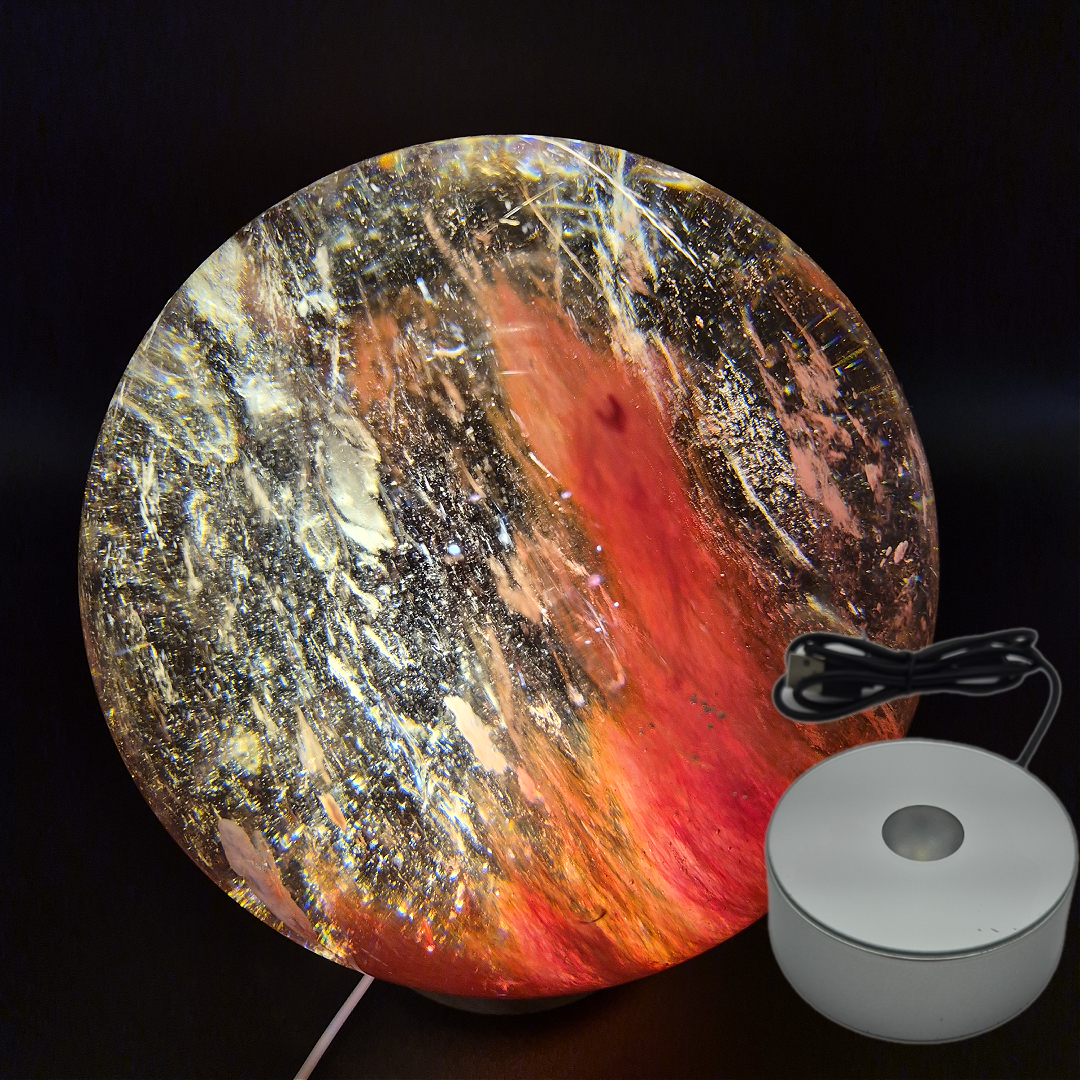Huge AAA+ Red Smelt Quartz Sphere - 22.1 lbs - 7in (178mm) - Man Made Polished Crystal Ball - Optional Light Base - Statement Display Crystal Hoarder
