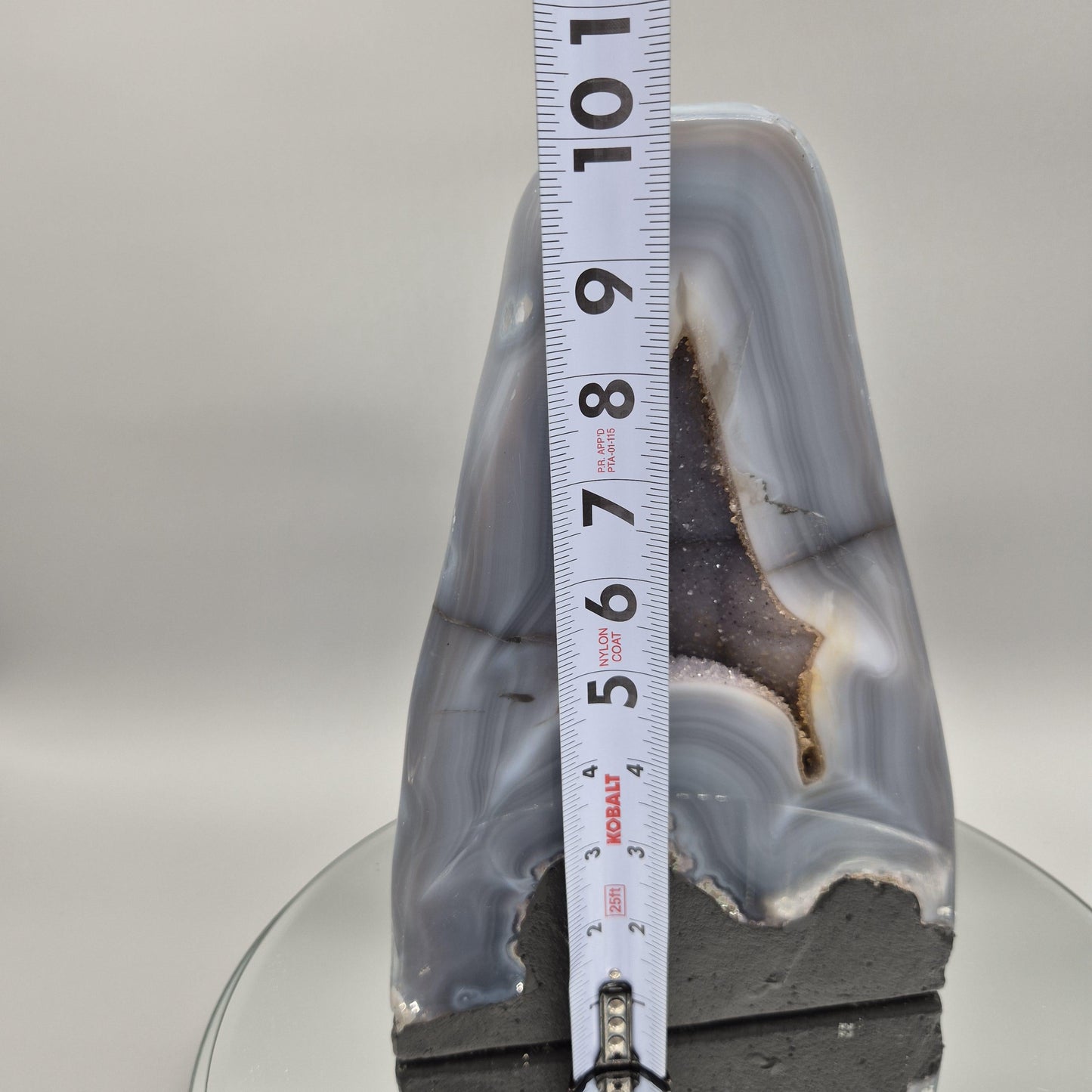 Fully Polished Blue Banded Agate with Druzy | Large Agate Cathedral Display | Collector Crystal Specimen Crystal Hoarder