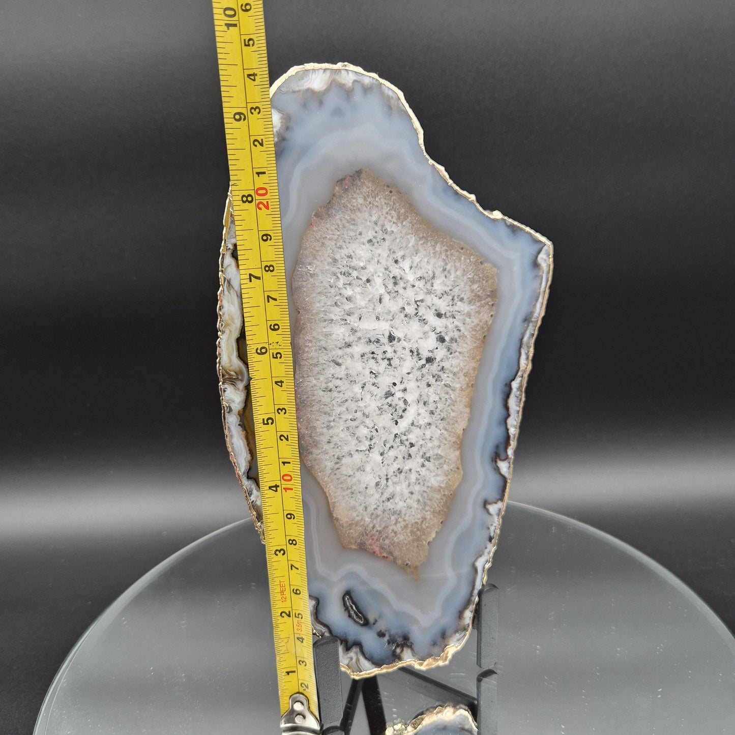 AAA+ Gold Tone Plated Agate Slice with Quartz Backlit Brazil 10x6x0.25 1.11 lbs Crystal Hoarder