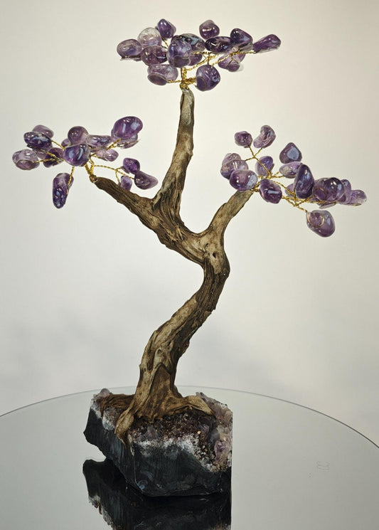 Amethyst Crystal Gemstone Bonsai Tree on Amethyst Base 12" - Product of Brazil