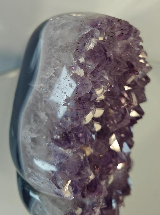 Amethyst Crystal - Blue Agate Banding With Rare Calcite Formation
