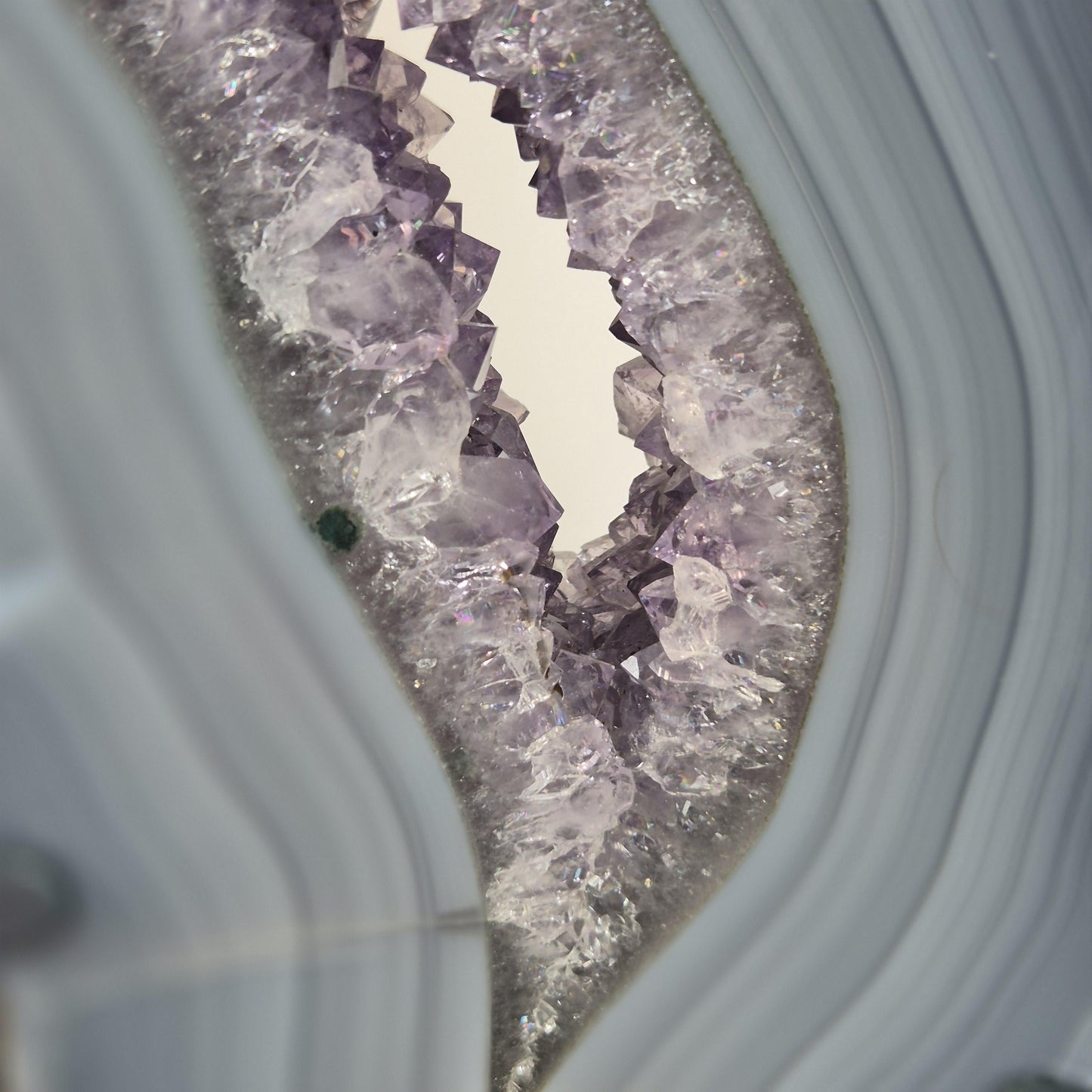 AAA+ Blue Banded Agate with Amethyst Slab on Stand – Brazil Crystal Hoarder