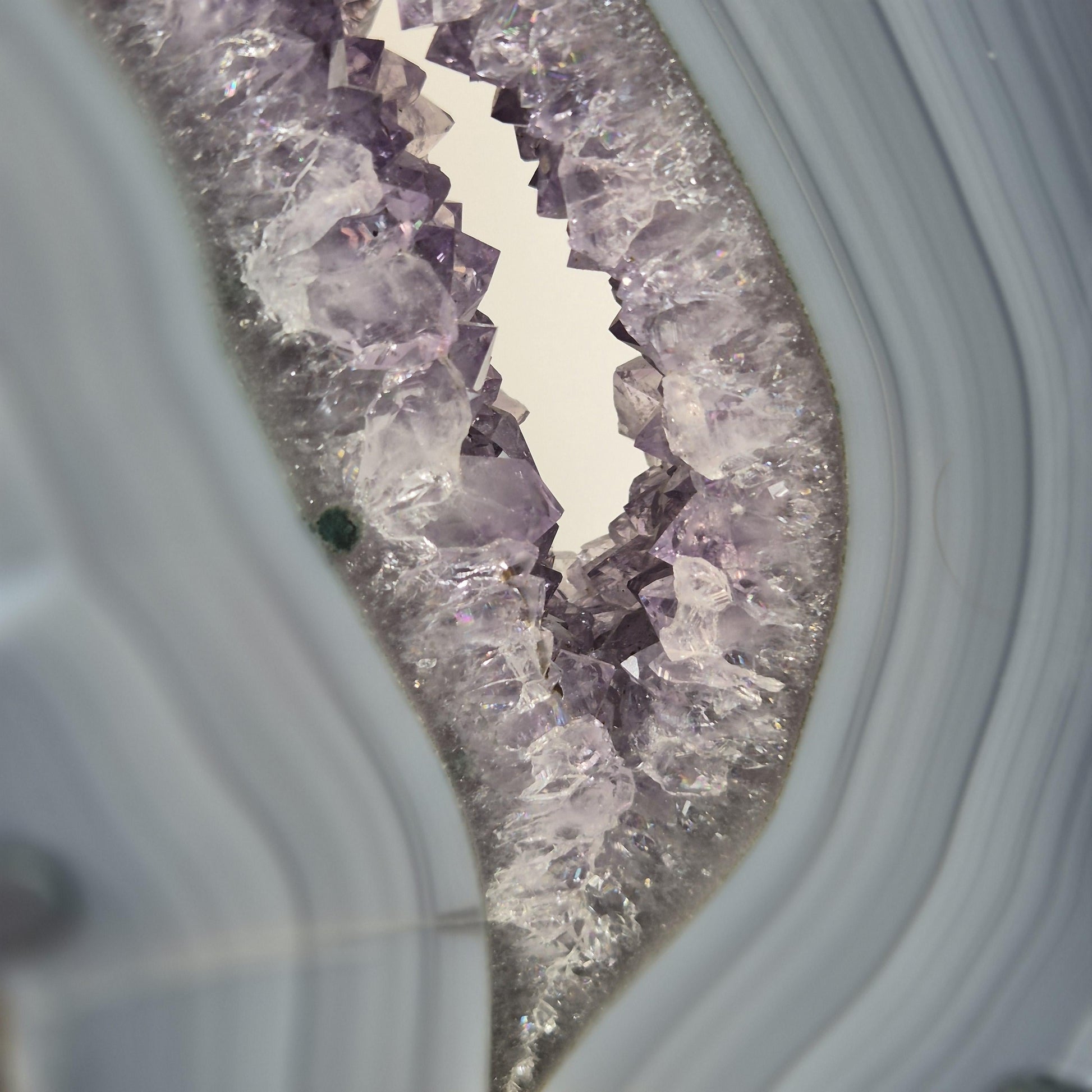AAA+ Blue Banded Agate with Amethyst Slab on Stand – Brazil Crystal Hoarder
