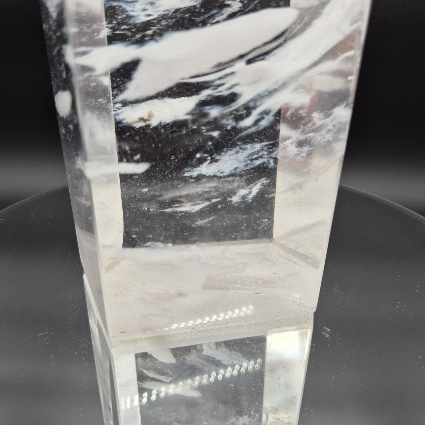 Huge Clear Quartz Tower with White Cloud Inclusions - Man Made Smelted Quartz - 20.79 lbs - 17in x 6in - Optional Light Base Crystal Hoarder