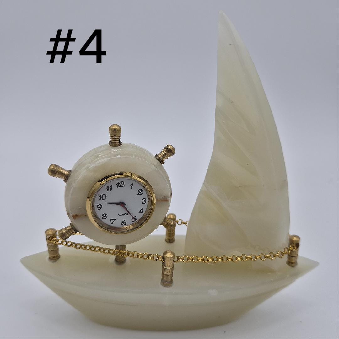 Onyx Sailboat Clock - Nautical Desk Decor - Luxury Crystal Clock - Optional Light-Up Base Crystal Hoarder