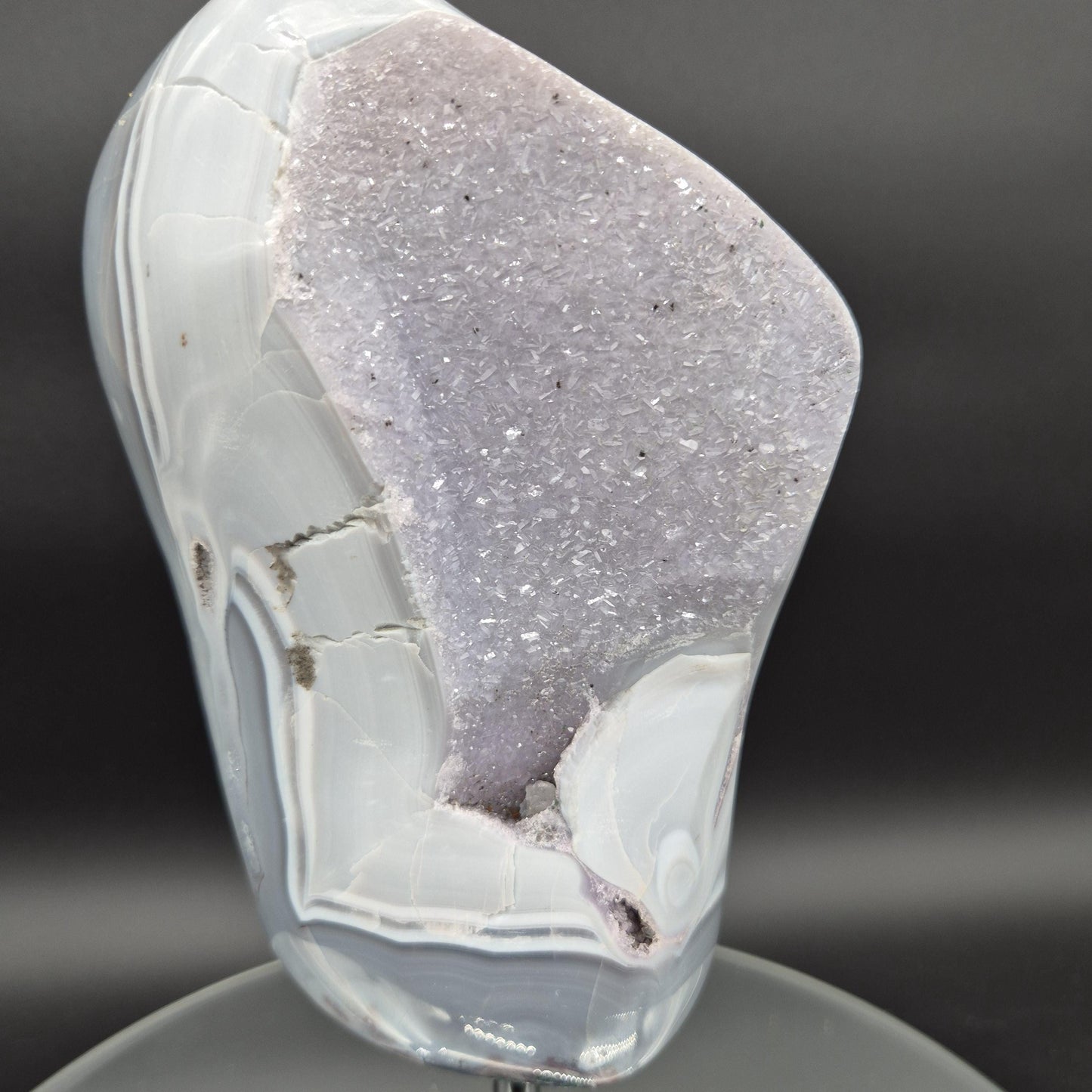 AAA+ Super Rare Druzy Amethyst with Blue White Banded Agate Brazil 4.94 lbs 10x4x2 Collector Crystal Crystal Hoarder