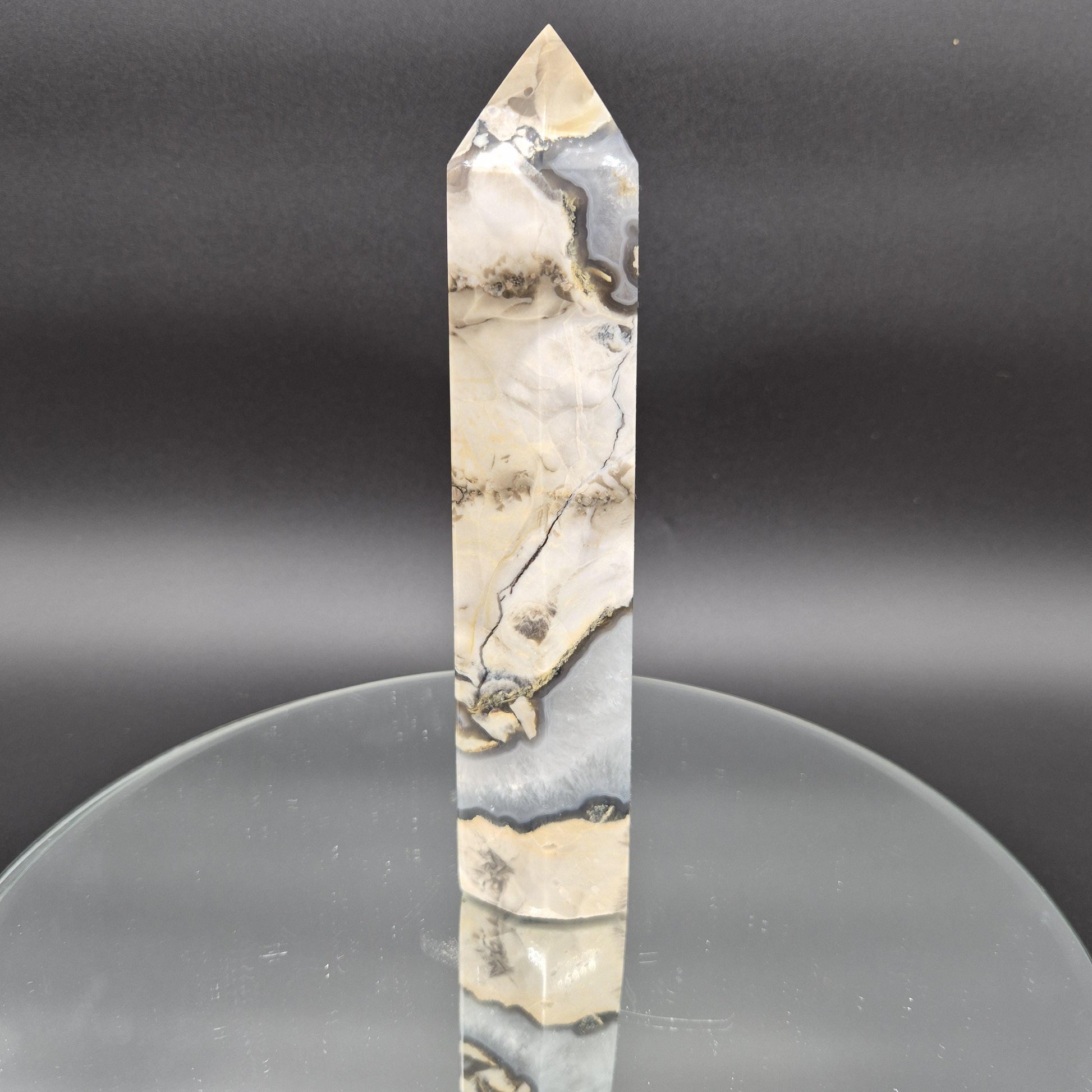AAA+ Agate in Quartz Tower - 9 x 2.5in, 2.16 lbs - Display Crystal, Collector Tower, Home Decor Crystal Hoarder