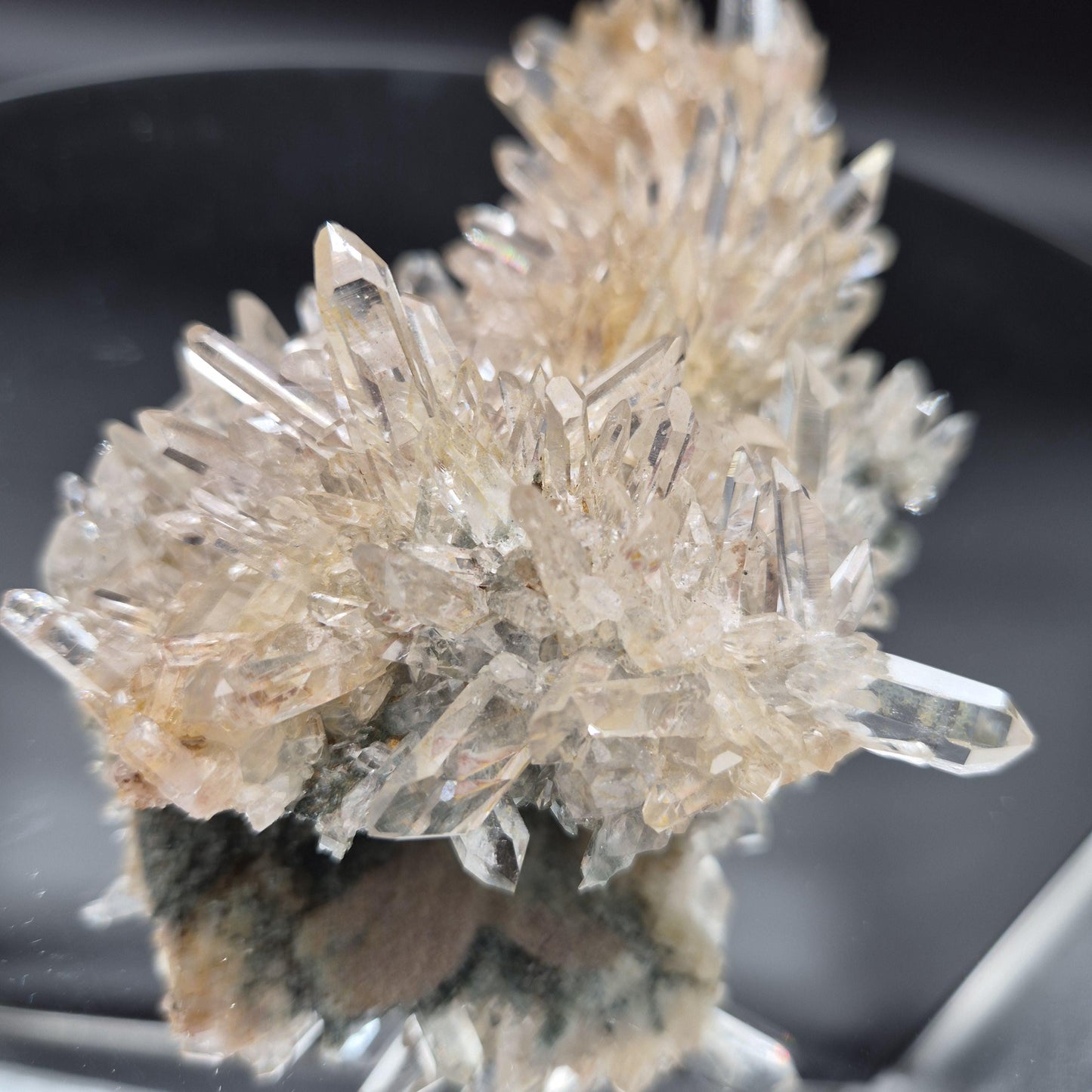 Super Rare Museum Quality Pink Lemurian Tri-Color Quartz Cluster - Golden Healer & Fuchsite - Colombia - Water Clear Points - 1.31 lbs 8in Crystal Hoarder