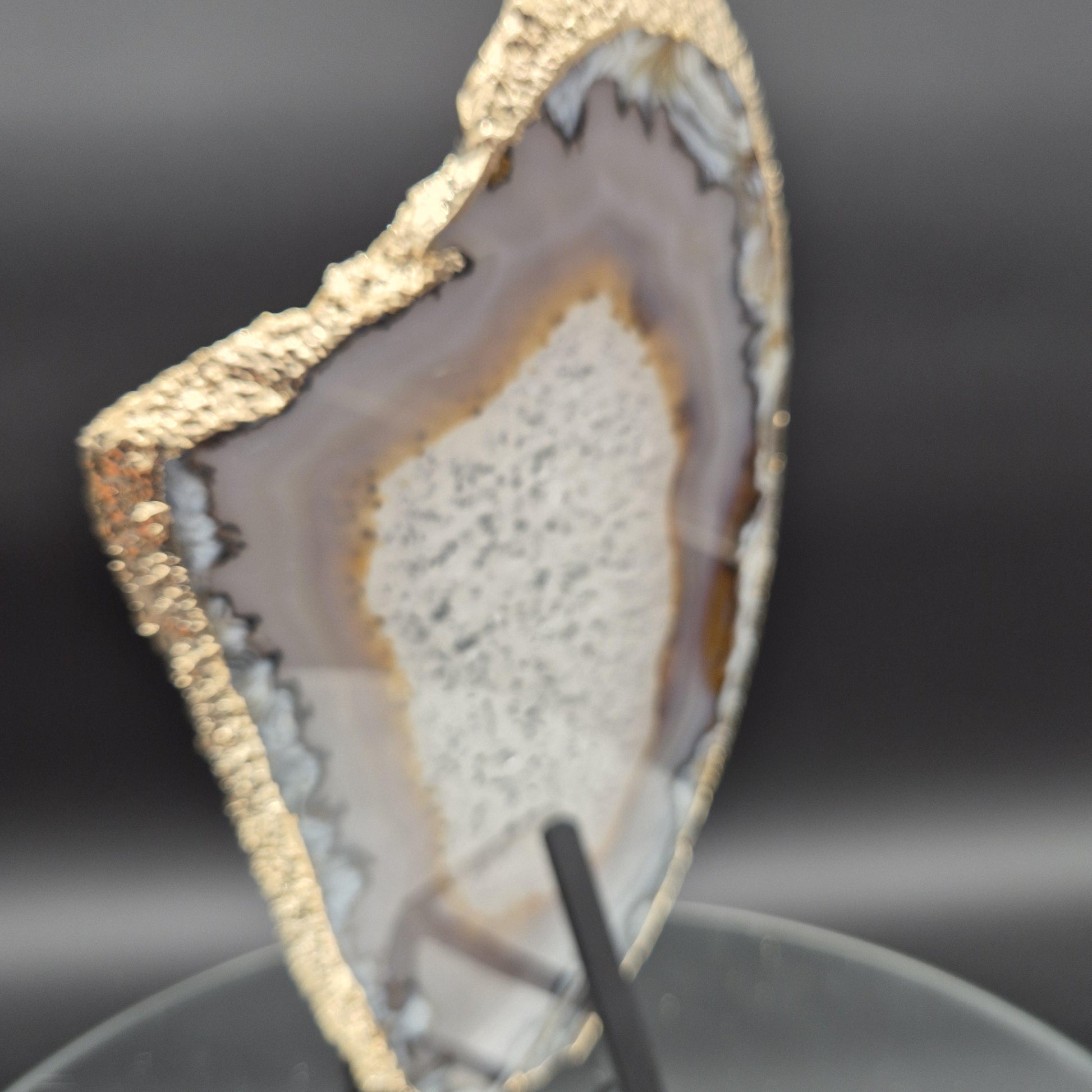 AAA+ Gold Tone Plated Agate Slice with Quartz Backlit Brazil 10x6x0.25 1.11 lbs Crystal Hoarder
