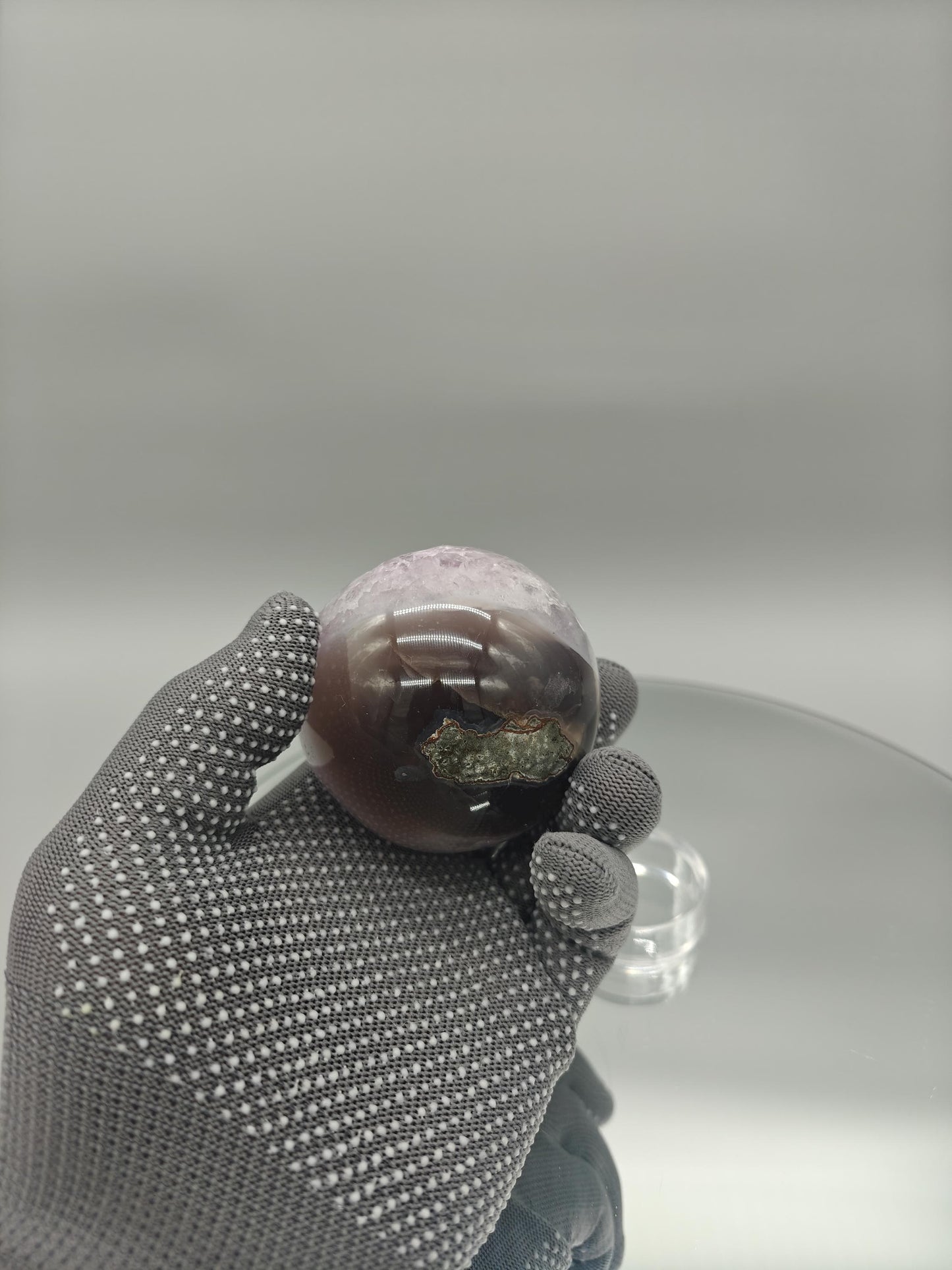 Amethyst Sphere with Agate - Brazil - 3in Diameter - 12.85 oz - Natural Crystal Display Crystal Hoarder