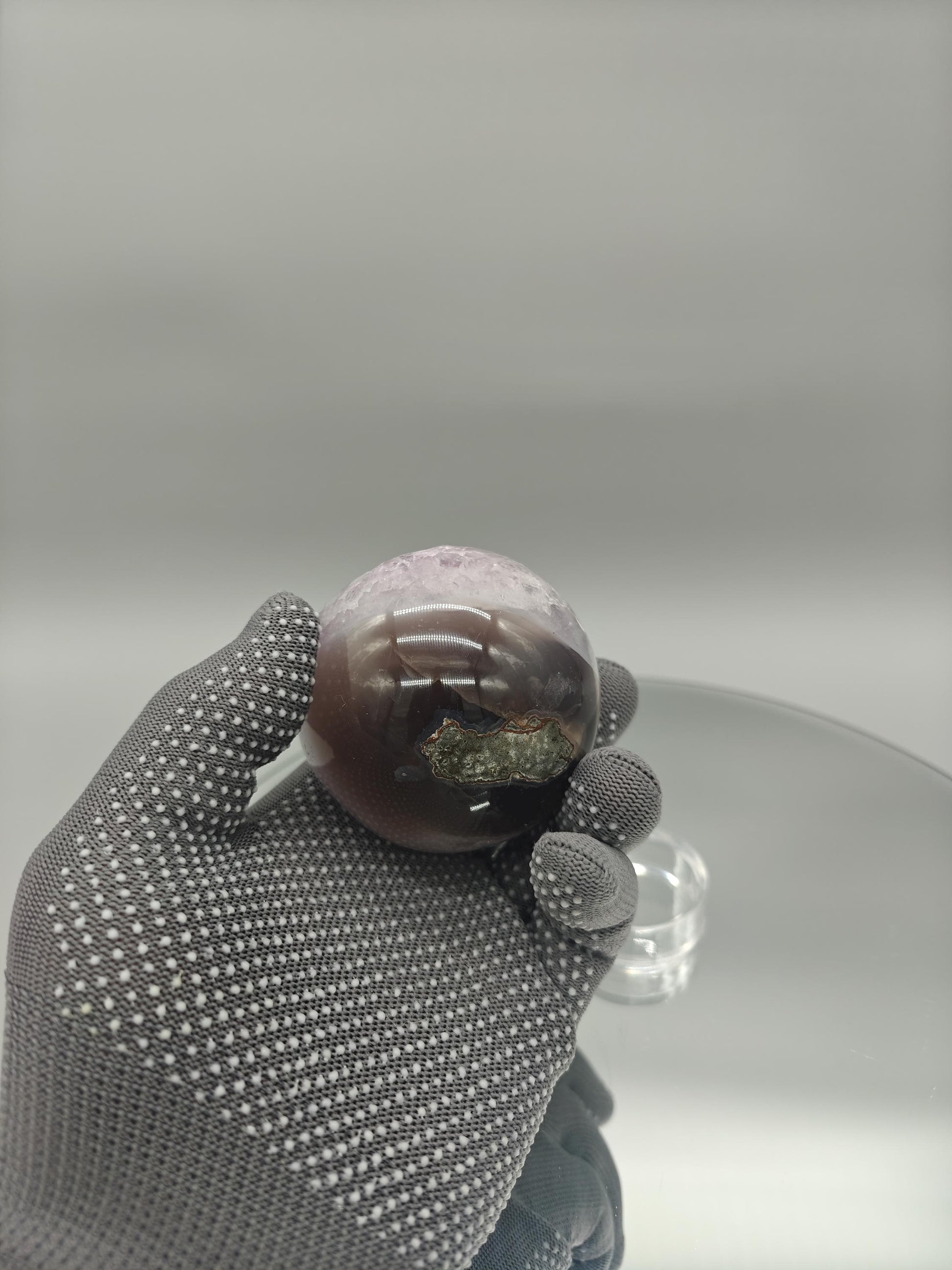 Amethyst Sphere with Agate - Brazil - 3in Diameter - 12.85 oz - Natural Crystal Display Crystal Hoarder