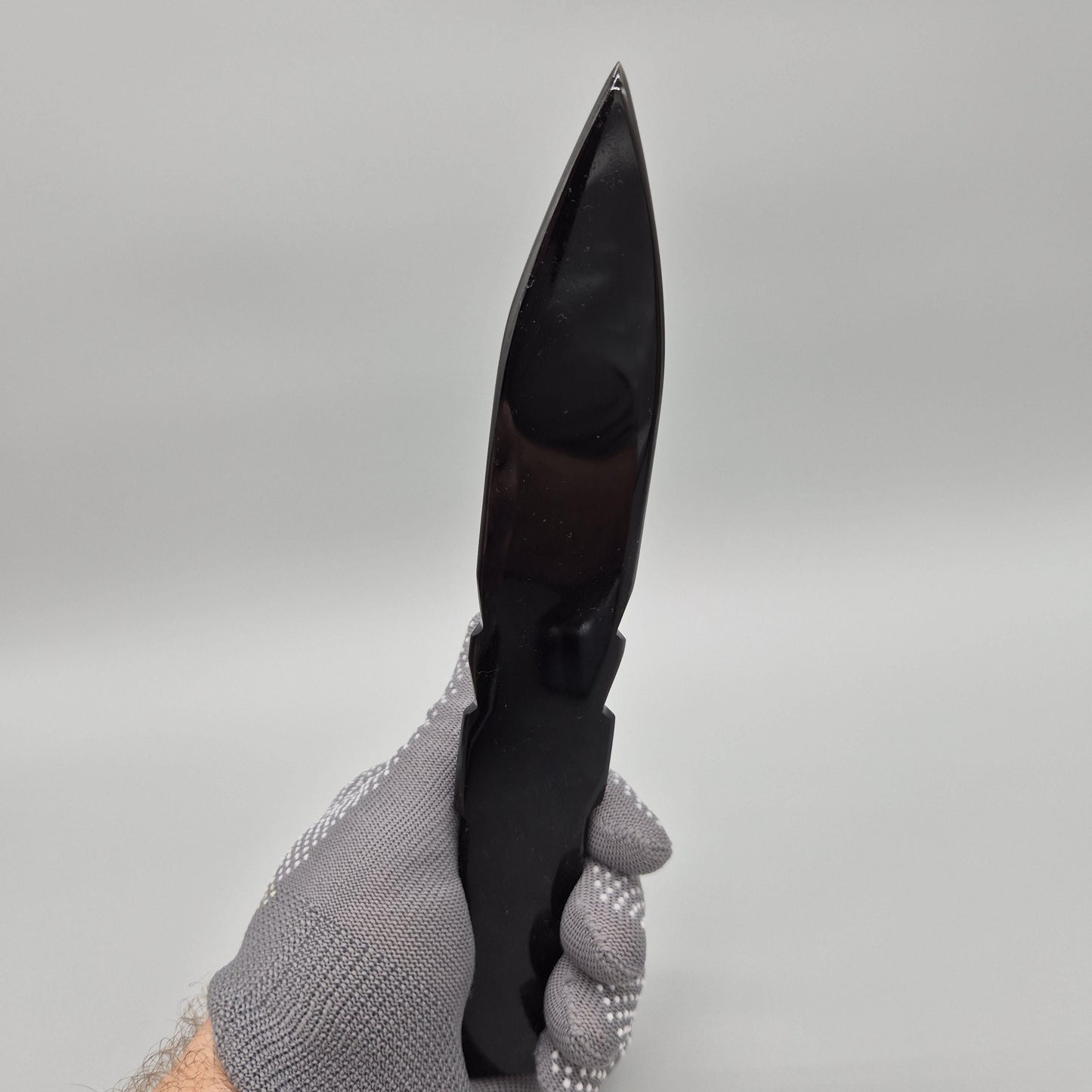 Obsidian Dagger - 9in Hand Knapped Volcanic Glass Blade - Natural Black Obsidian - Display Piece - 6.15 oz Crystal Hoarder