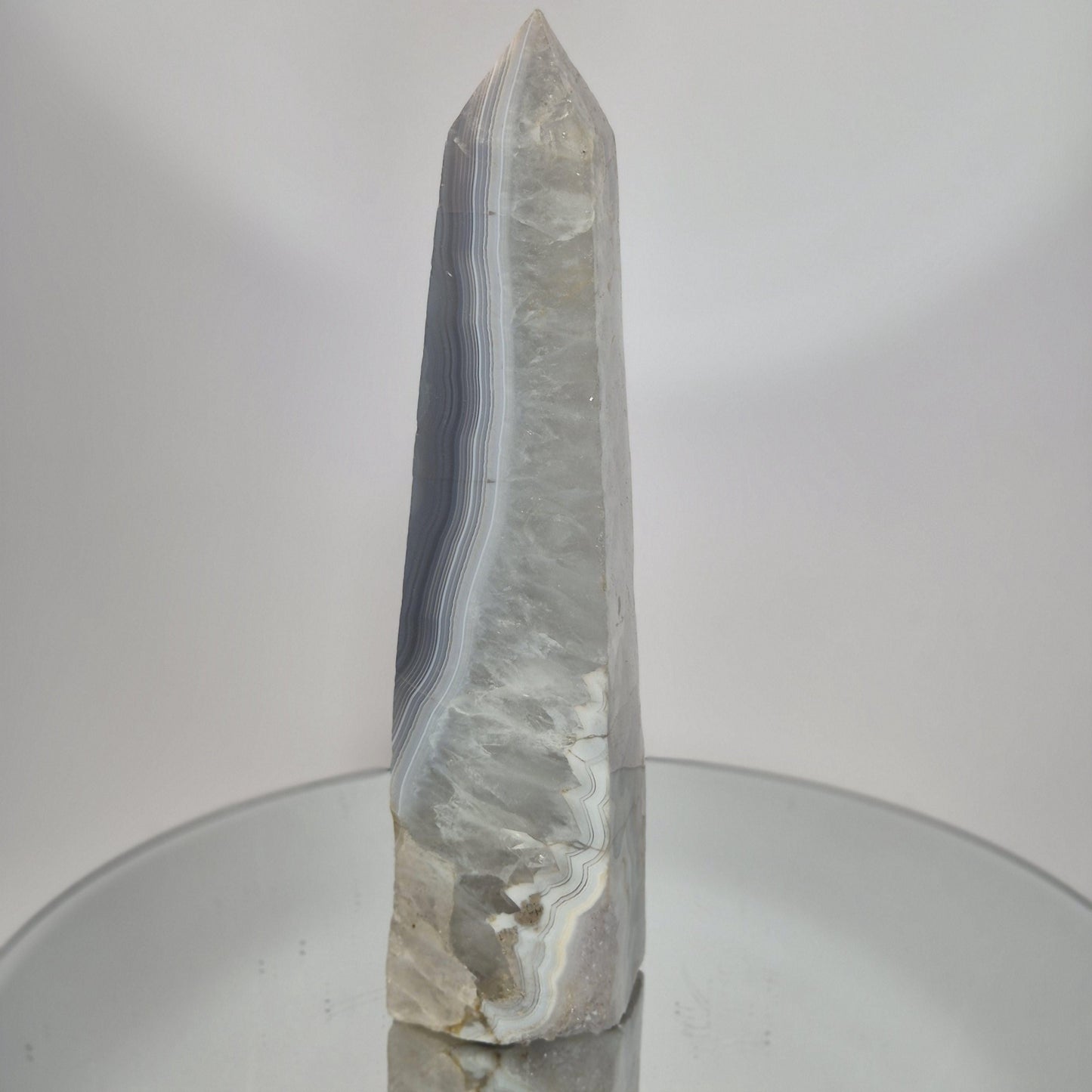 Blue Banded Agate with Druzy Quartz Tower - Can Be Backlit, Brazilian Crystal Crystal Hoarder