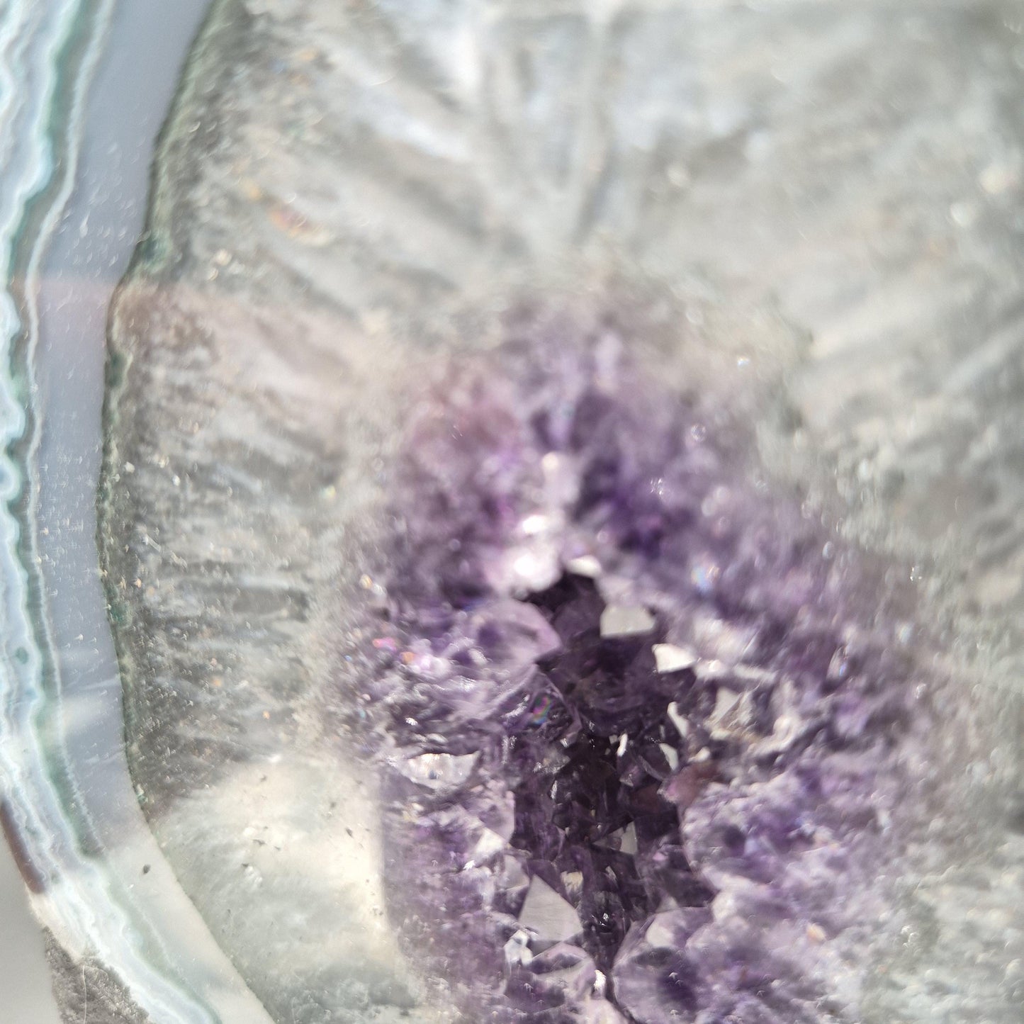 Super Rare Amethyst Cathedral Green and Blue Banded Agate Uruguay 5x4x3 3.09 lbs Crystal Hoarder