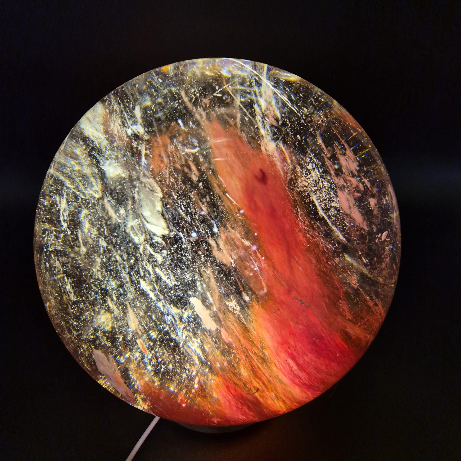 Huge AAA+ Red Smelt Quartz Sphere - 13.29 lbs - 6in - Man Made Polished Crystal Ball - Backlit Display - Optional Light Bases Crystal Hoarder