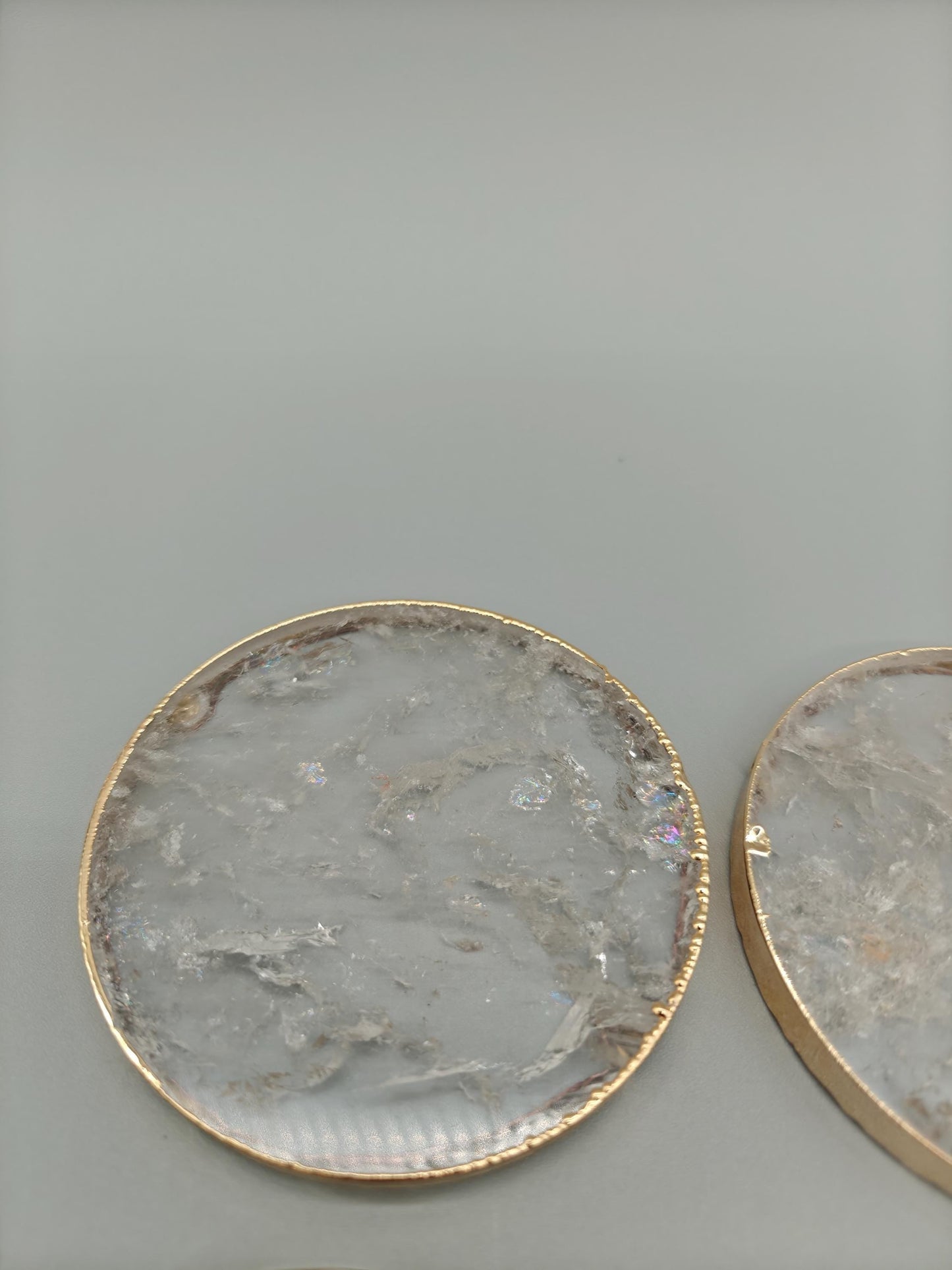 Water Clear Quartz Coasters with Natural Rainbows | Set of 4 | 5.1-5.6 oz Each | Crystal Home Décor Crystal Hoarder