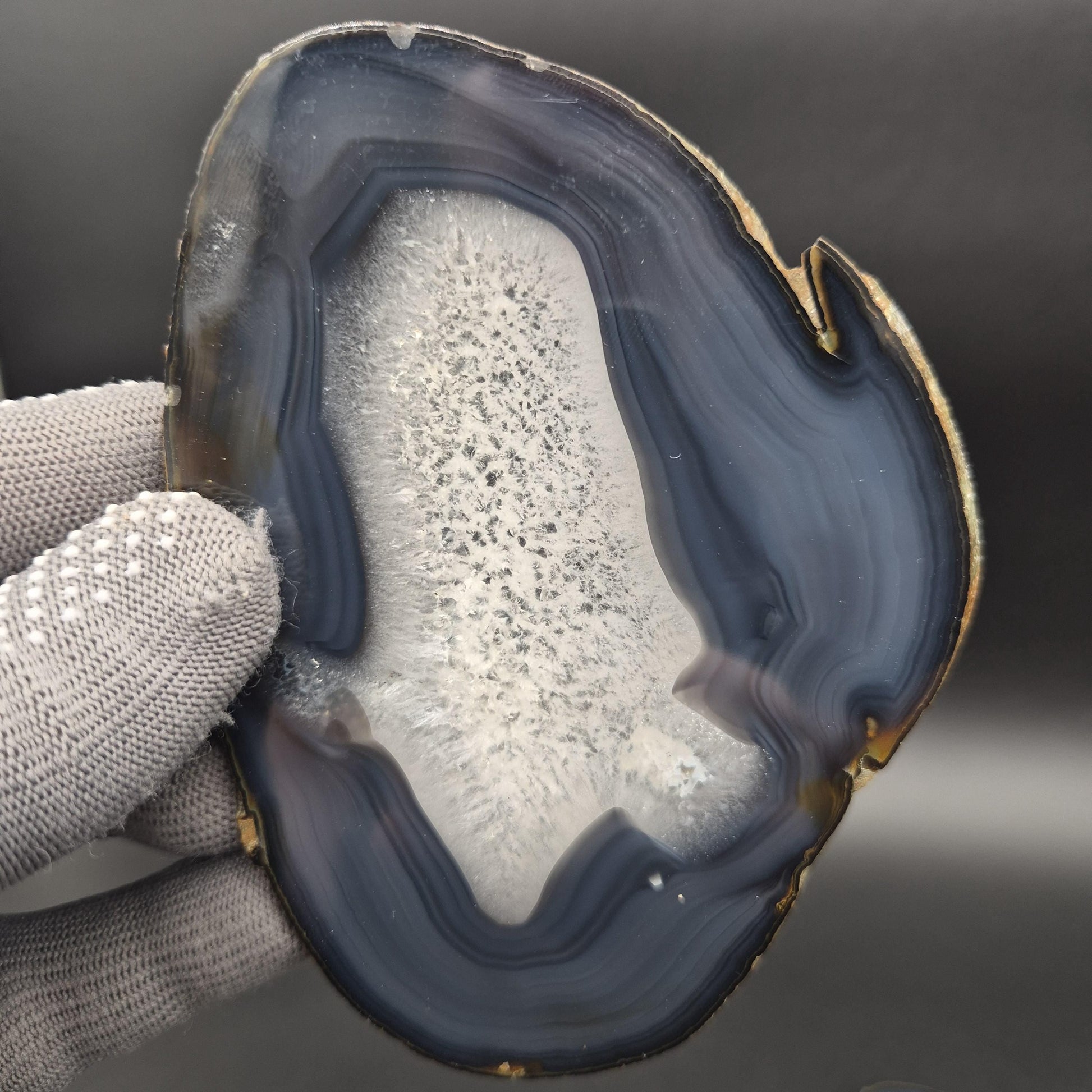 AAA+ Translucent Agate Slices with Quartz - Brazil | Set of 5 | 5x3in Natural Druzy | 1.04 lbs Crystal Hoarder