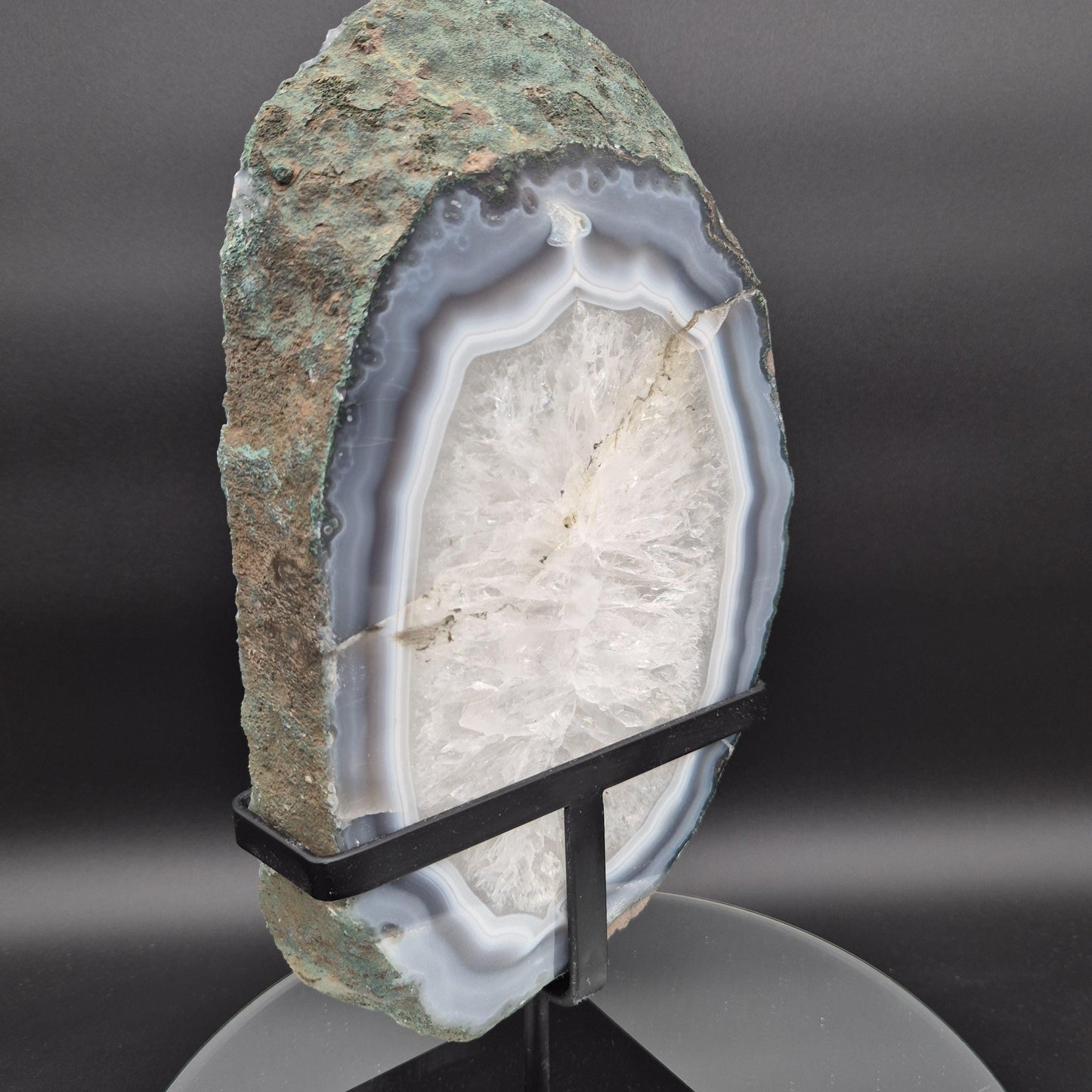 Polished Quartz with Blue Banded Agate Backlit Slab Brazil 8.61 lbs 14x6.5x1.5 Statement Crystal Display Crystal Hoarder