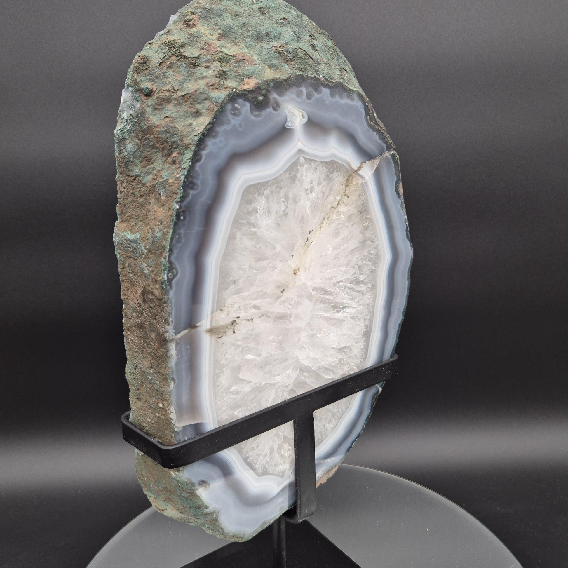 Polished Quartz with Blue Banded Agate Backlit Slab Brazil 8.61 lbs 14x6.5x1.5 Statement Crystal Display Crystal Hoarder
