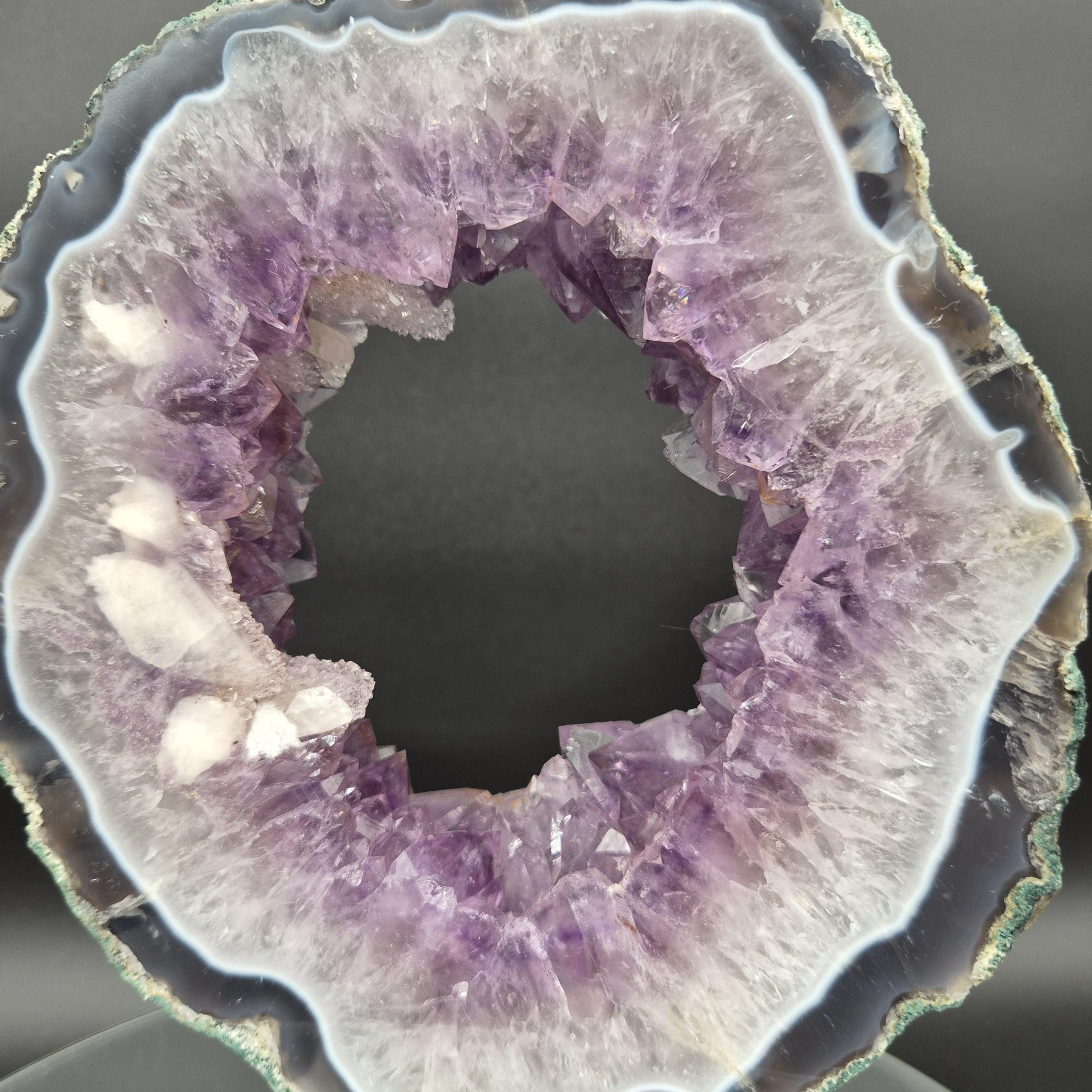 Super Rare AAA+ Amethyst Portal with UV Reactive Calcite Quartz Blue Agate Brazil 5.07 lbs 9.5x7.5x1.5 Collector Crystal Crystal Hoarder