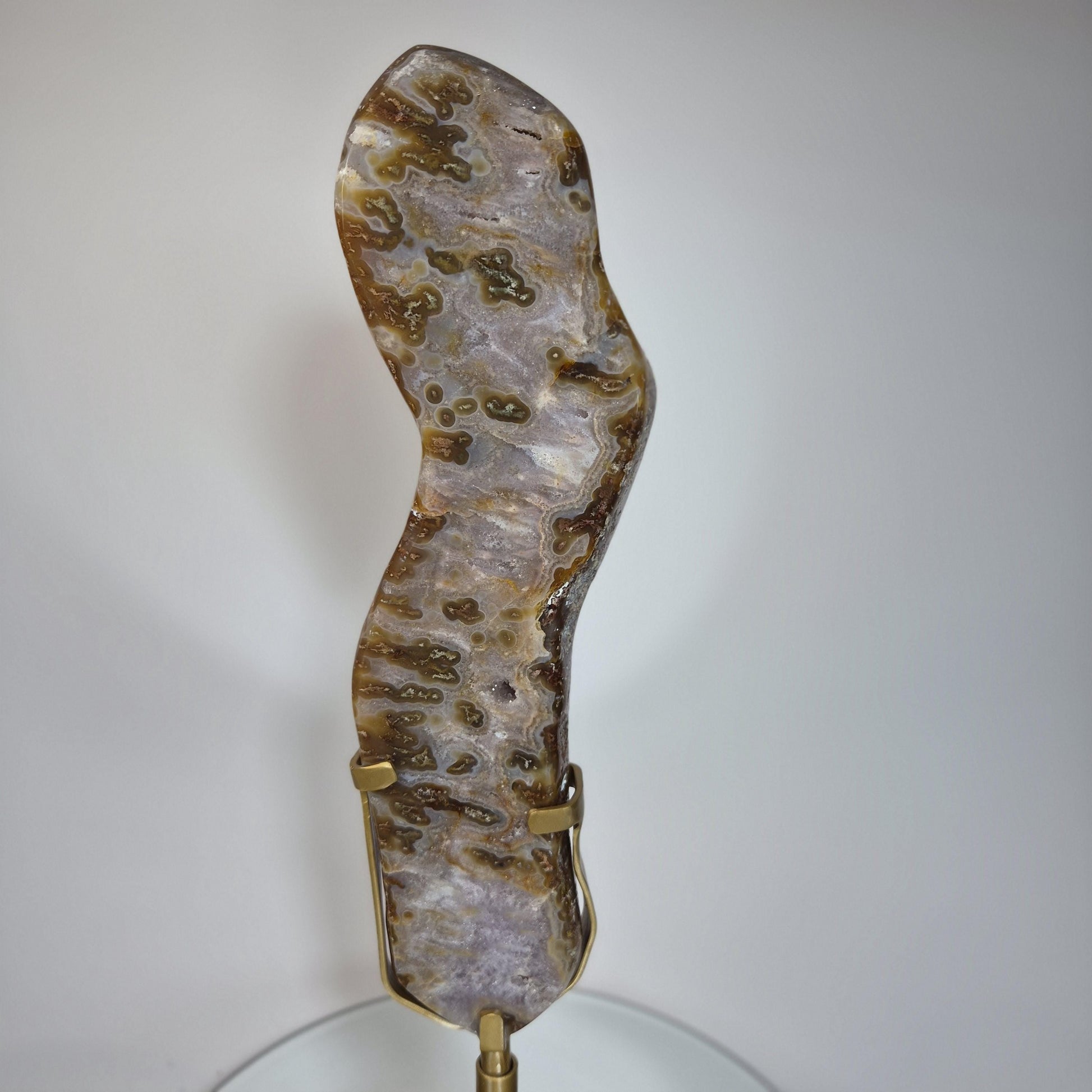 Super Rare Agate Slab with Druzy on Stand - 16.5in Tall Statement Crystal, Natural Mineral Display, 3.825 lb Collector Specimen Crystal Hoarder
