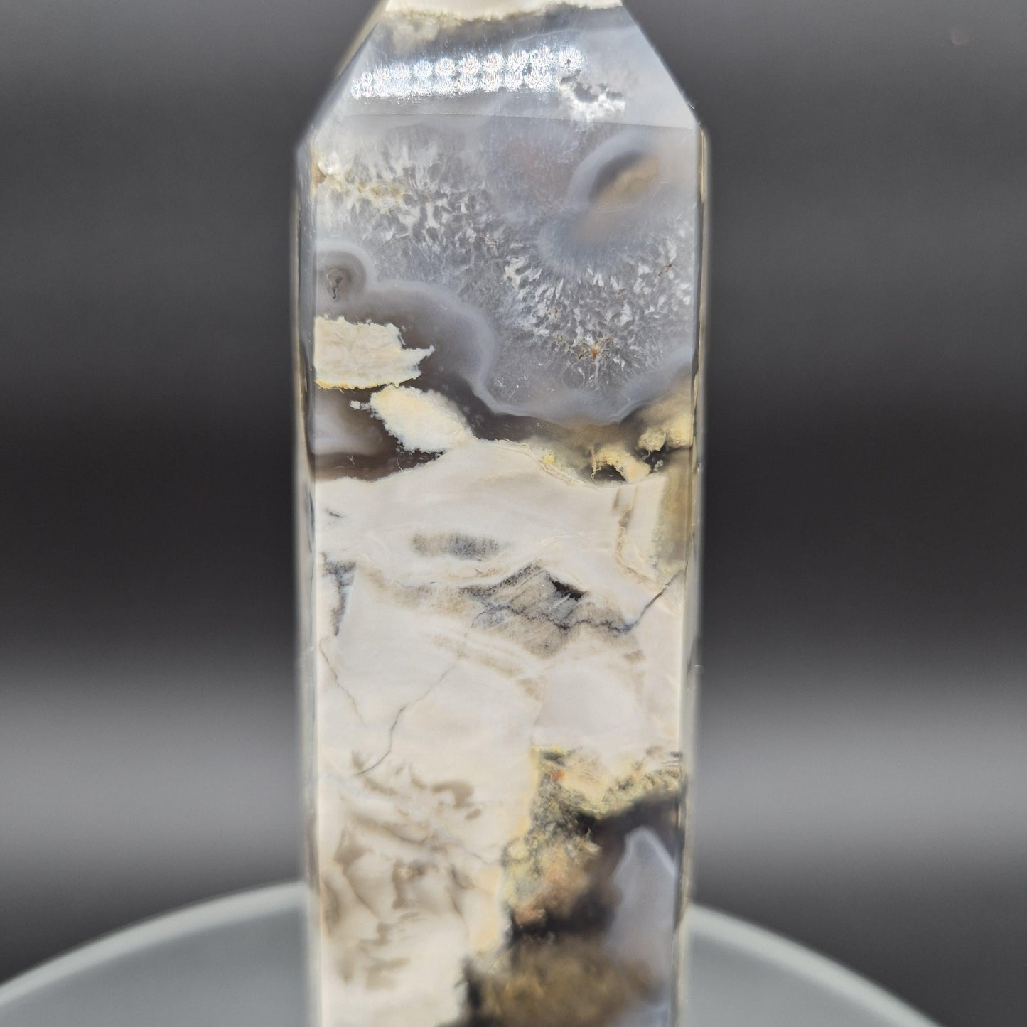 AAA+ Agate in Quartz Tower - 9 x 2.5in, 2.16 lbs - Display Crystal, Collector Tower, Home Decor Crystal Hoarder
