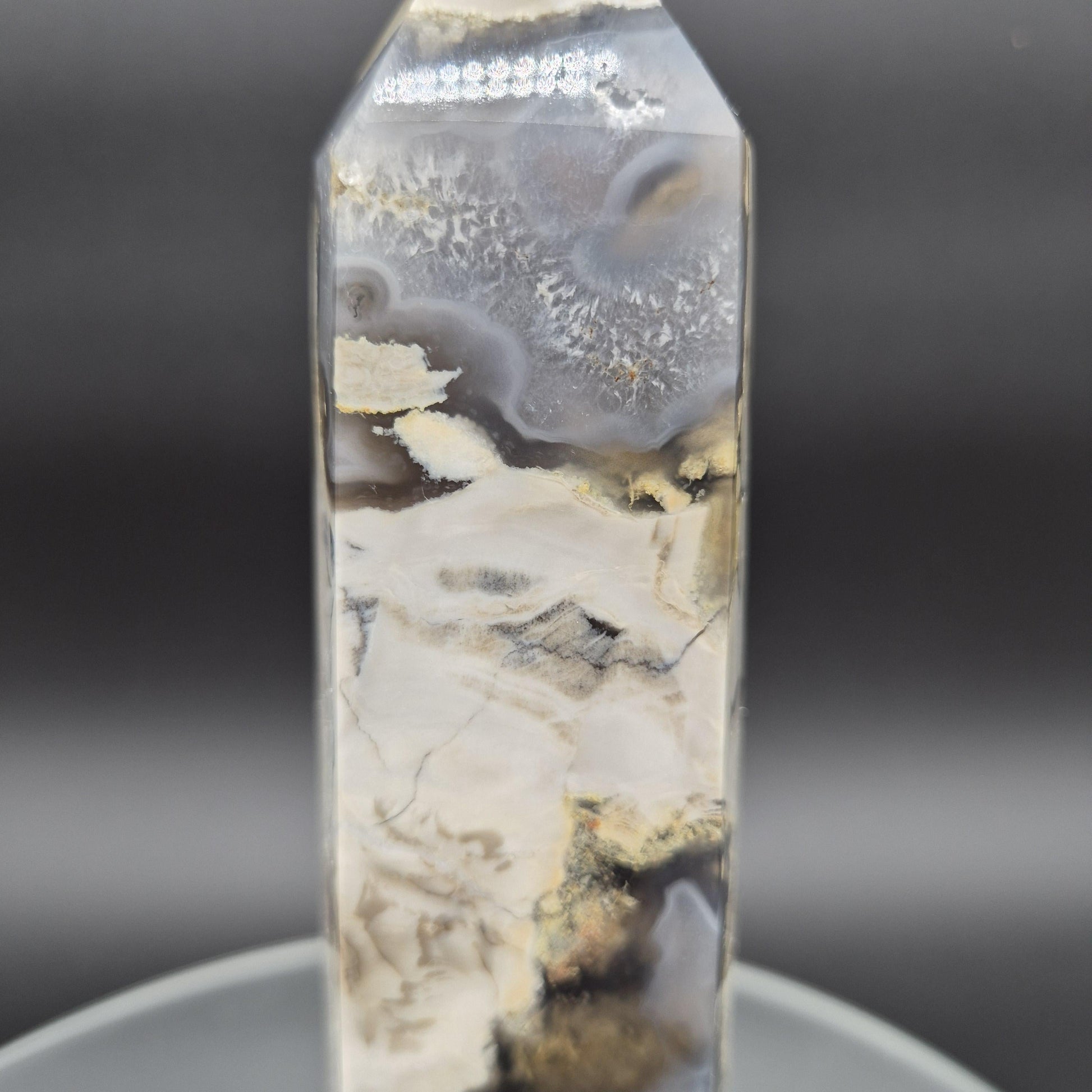 AAA+ Agate in Quartz Tower - 9 x 2.5in, 2.16 lbs - Display Crystal, Collector Tower, Home Decor Crystal Hoarder