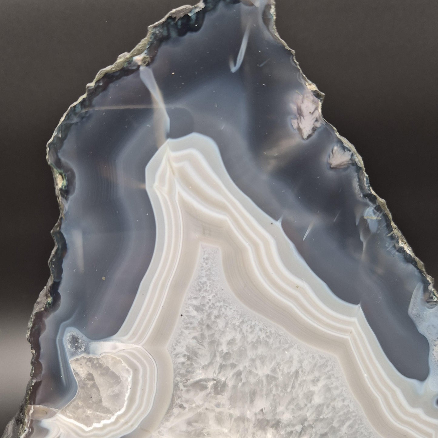 Druzy Amethyst with Blue Banded Agate Cathedral – Brazil – 13.04 lb Statement Specimen Crystal Hoarder