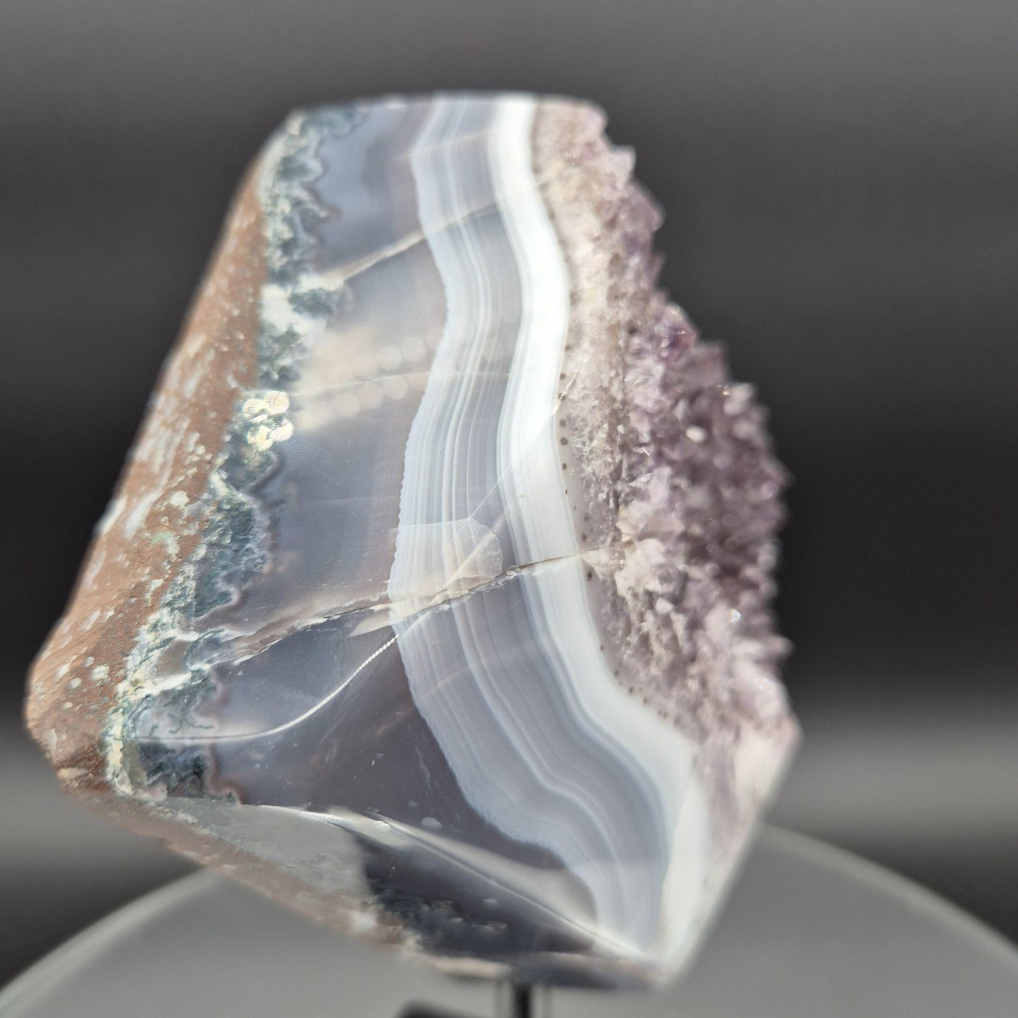 AAA+ Amethyst with Blue Banded Agate on Stand 8.5x6.5x3 5.08 lbs Brazil Crystal Hoarder