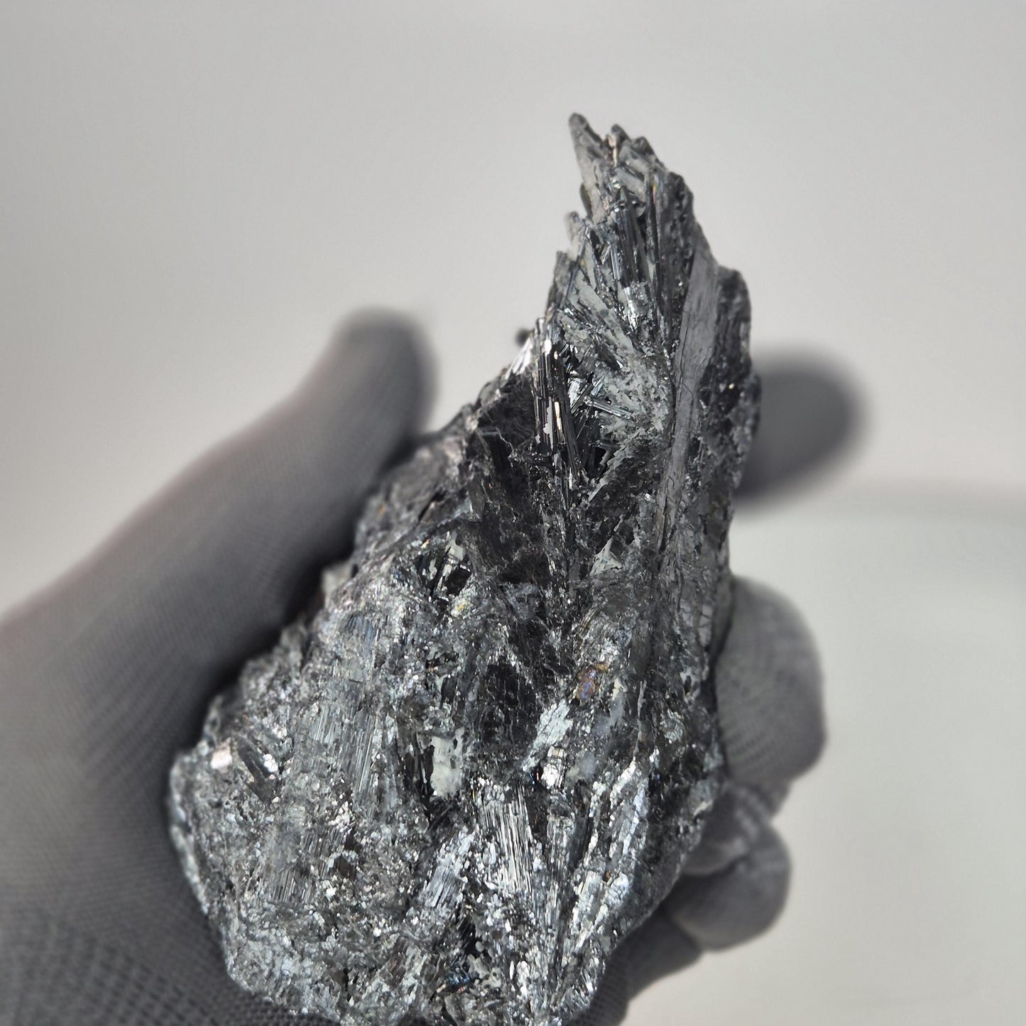 Large Natural Stibnite Crystal Specimen - 14.55 oz, 5.5 x 2.5in - Raw Metallic Mineral Collectible Crystal Hoarder