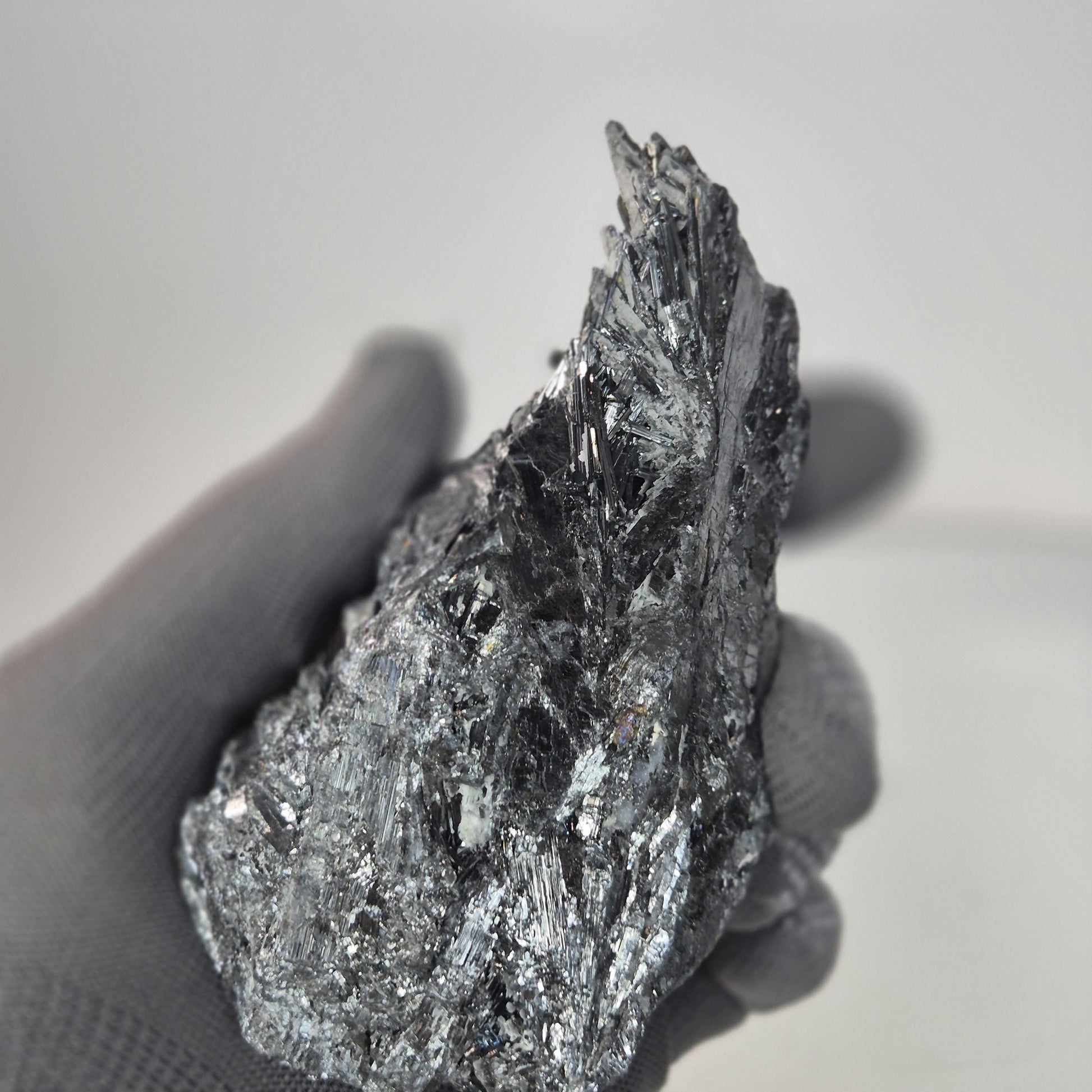 Large Natural Stibnite Crystal Specimen - 14.55 oz, 5.5 x 2.5in - Raw Metallic Mineral Collectible Crystal Hoarder