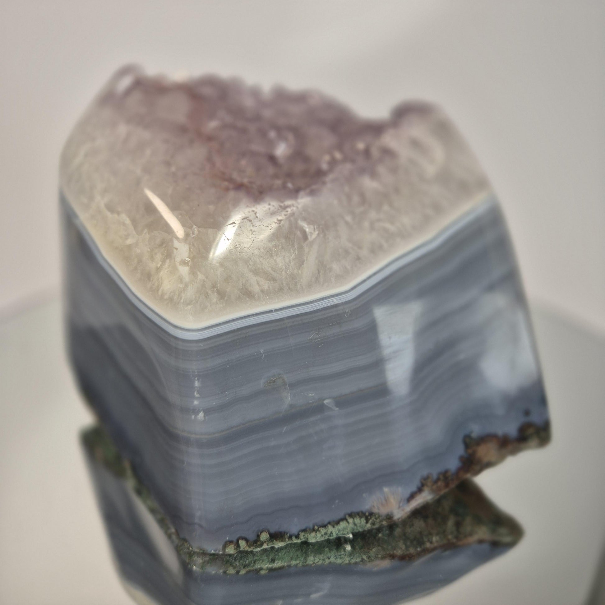 Blue Banded Agate with Amethyst Freeform - 4.595 lbs Brazilian Crystal - Large Statement Display Stone - One of a Kind Collector Specimen Crystal Hoarder