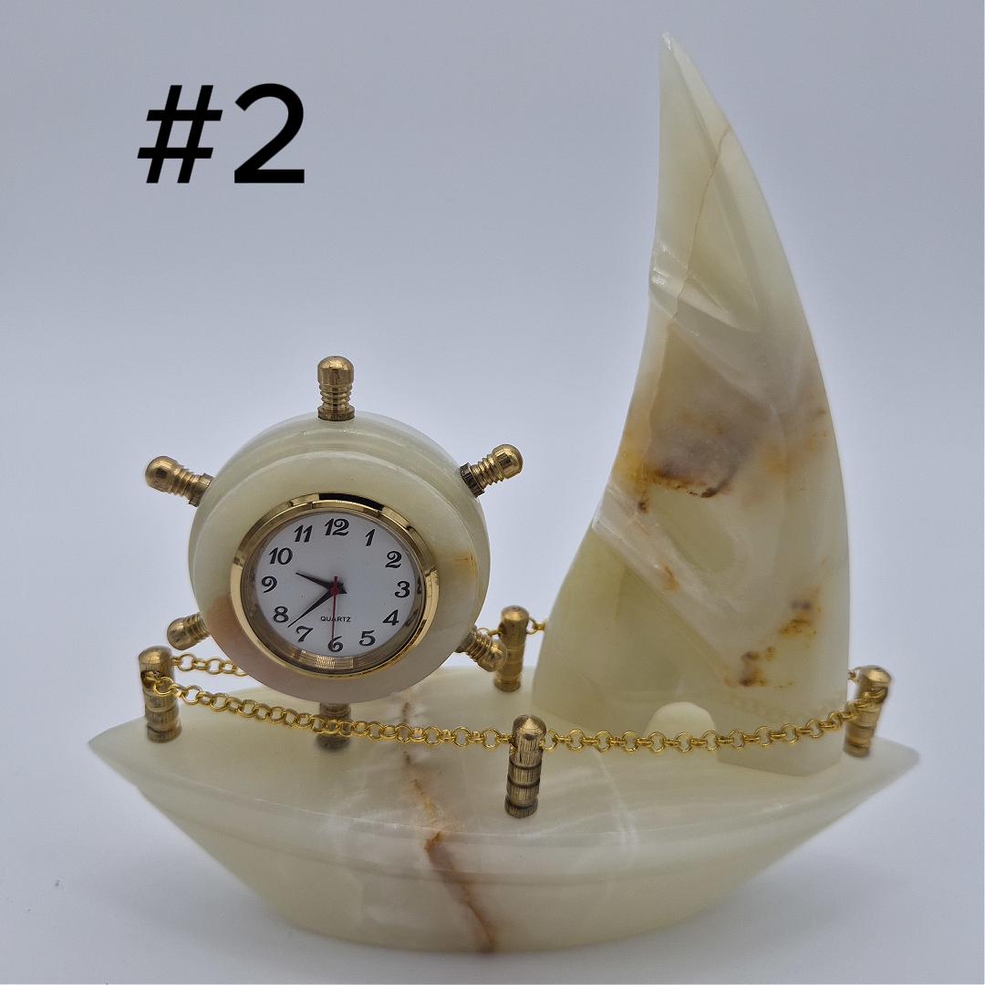 Onyx Sailboat Clock - Nautical Desk Decor - Luxury Crystal Clock - Optional Light-Up Base Crystal Hoarder