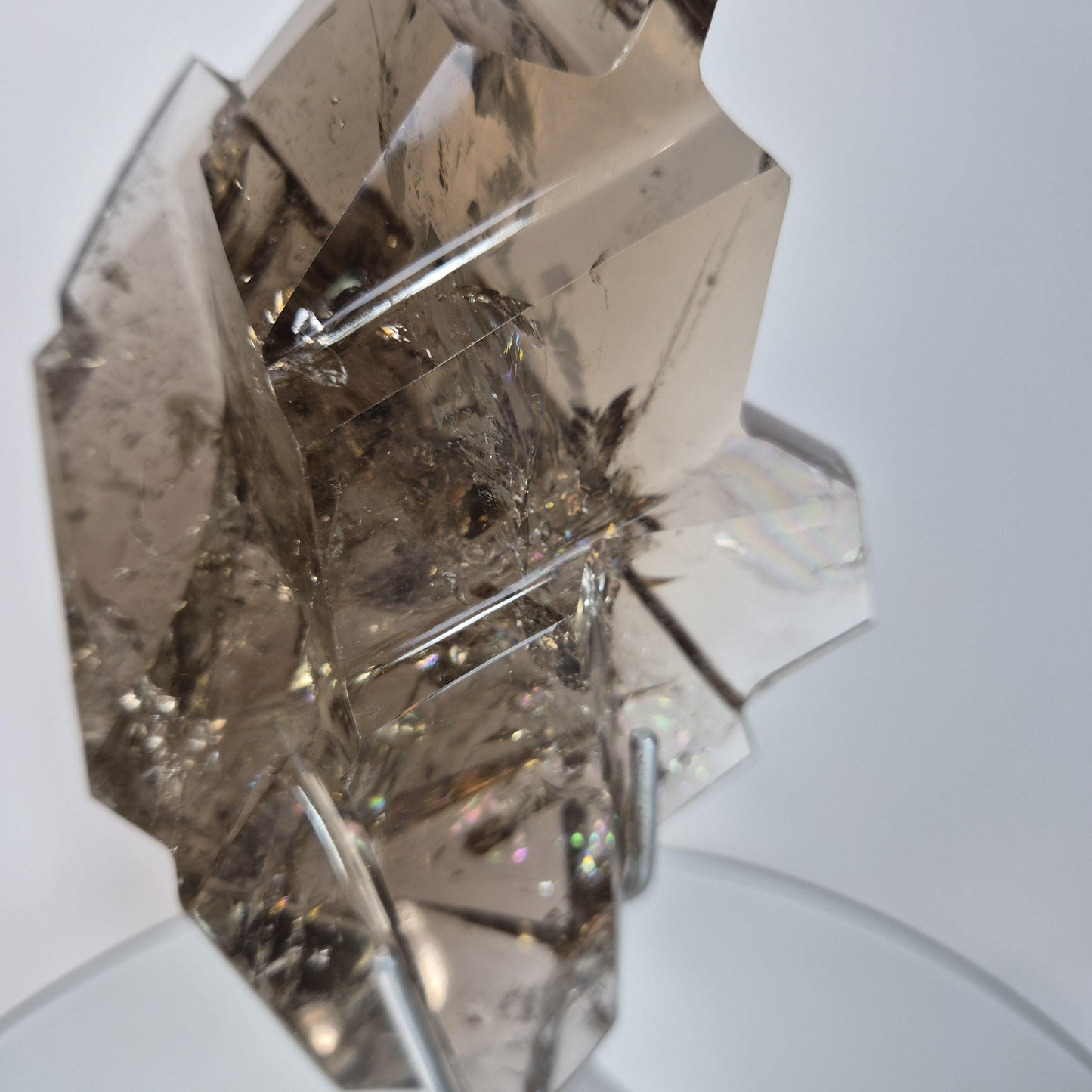 One of a Kind Hand Faceted Smoky Quartz Art Piece - Brazilian Smoky Quartz with Rainbows Crystal Hoarder