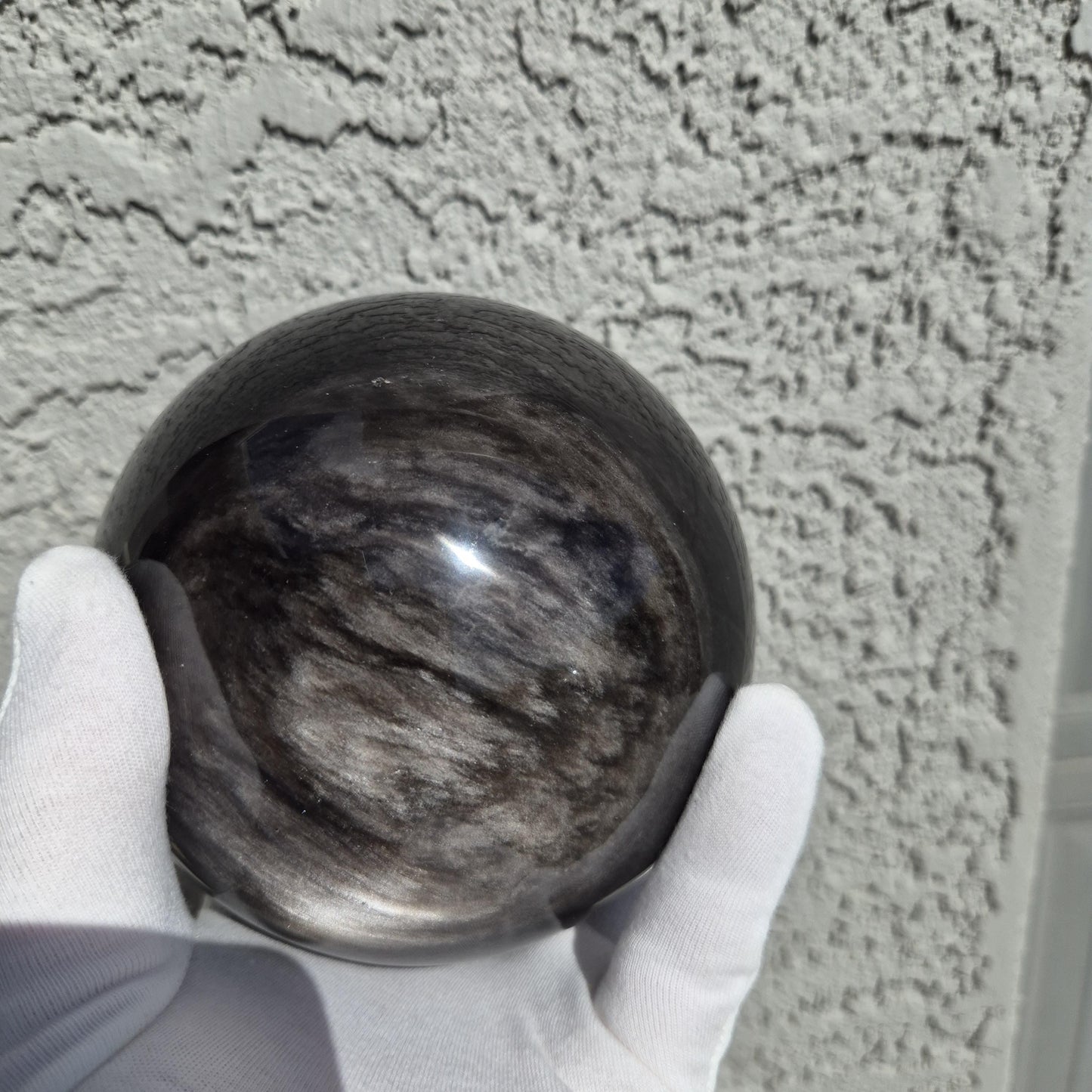 4.75in (120mm) AAA+ Silver Obsidian Sphere - Perfect Flash Sheen Crystal Ball - Premium Volcanic Glass Sphere Crystal Hoarder