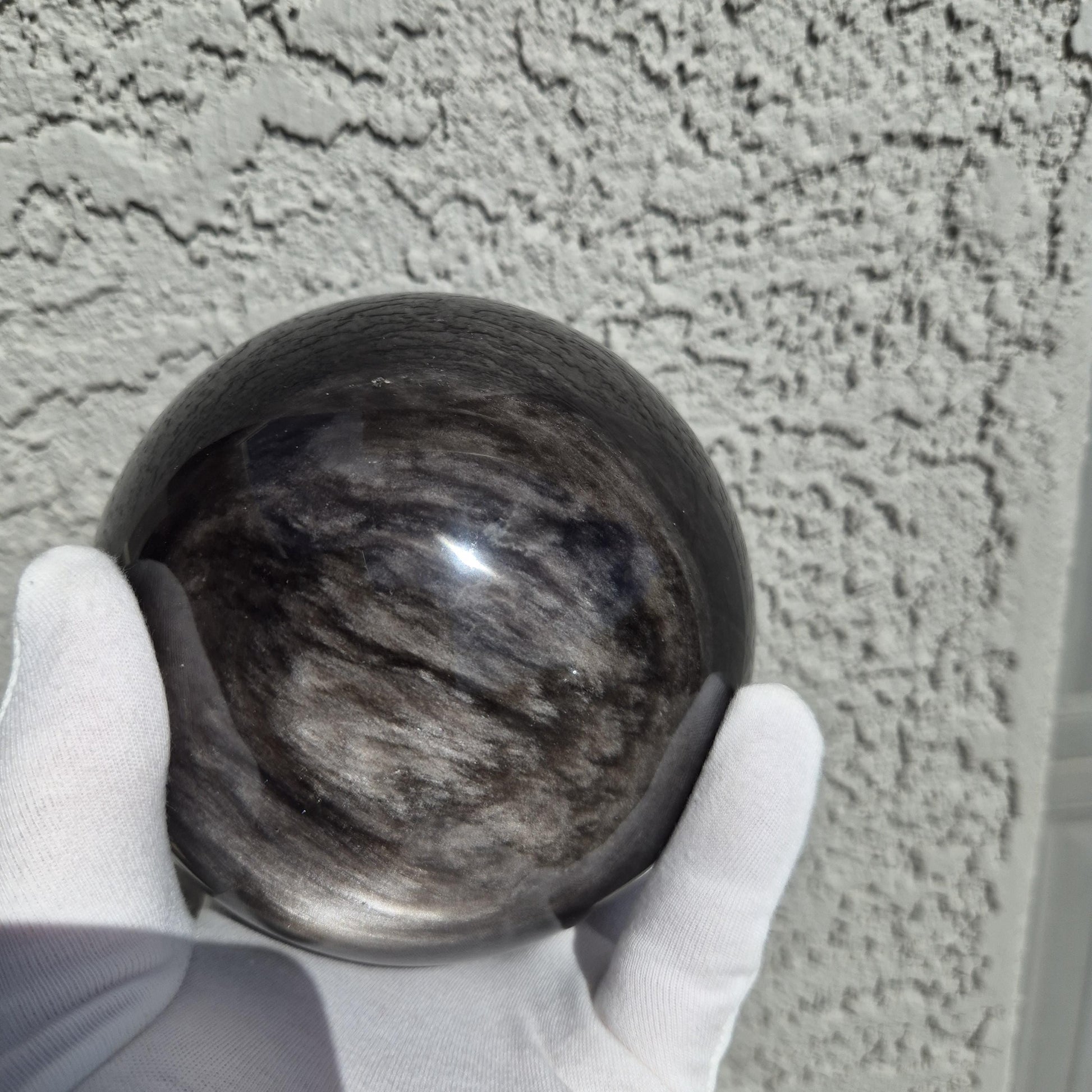 4.75in (120mm) AAA+ Silver Obsidian Sphere - Perfect Flash Sheen Crystal Ball - Premium Volcanic Glass Sphere Crystal Hoarder