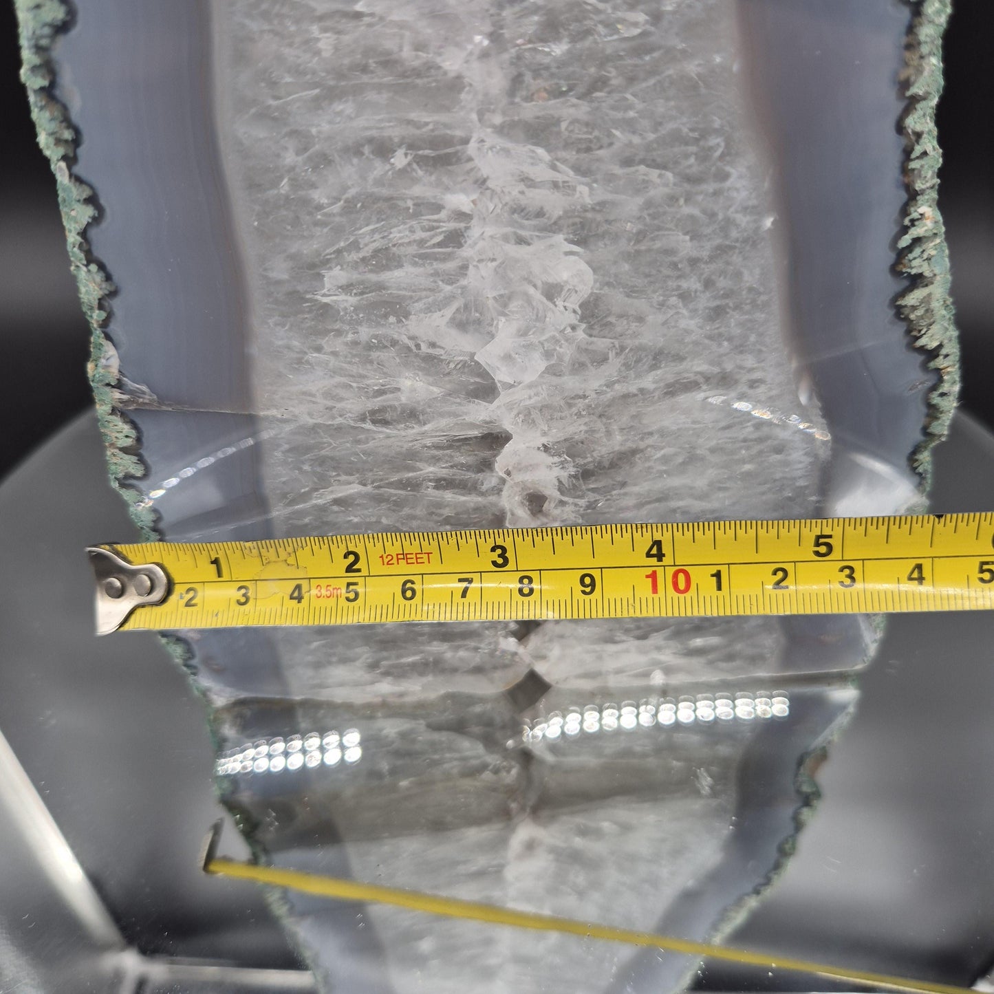 Quartz with Rainbow Inclusions and Blue Banded Agate Cut Base Brazil 7.85 lb 9x6x2.5 Crystal Display Specimen Crystal Hoarder