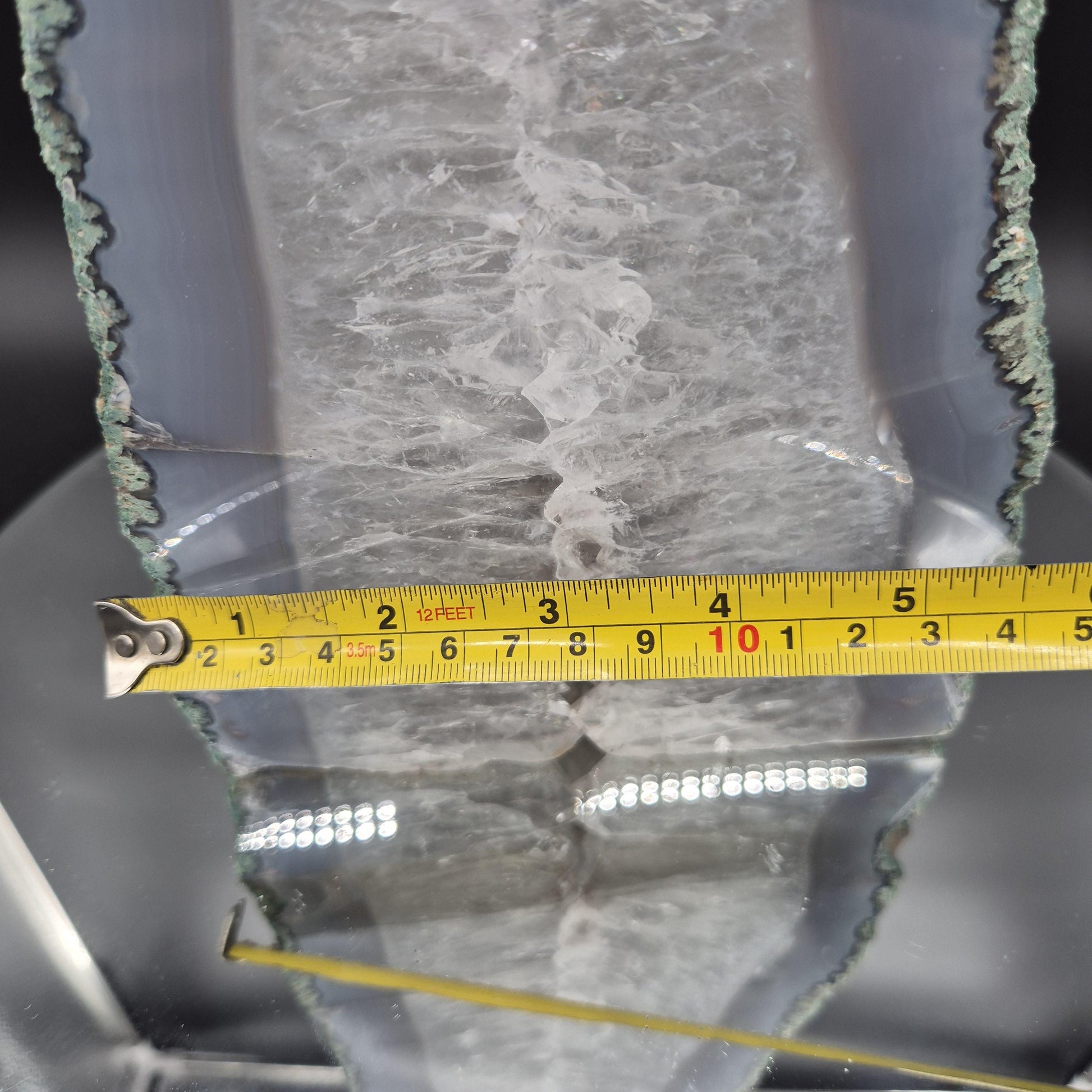 Quartz with Rainbow Inclusions and Blue Banded Agate Cut Base Brazil 7.85 lb 9x6x2.5 Crystal Display Specimen Crystal Hoarder