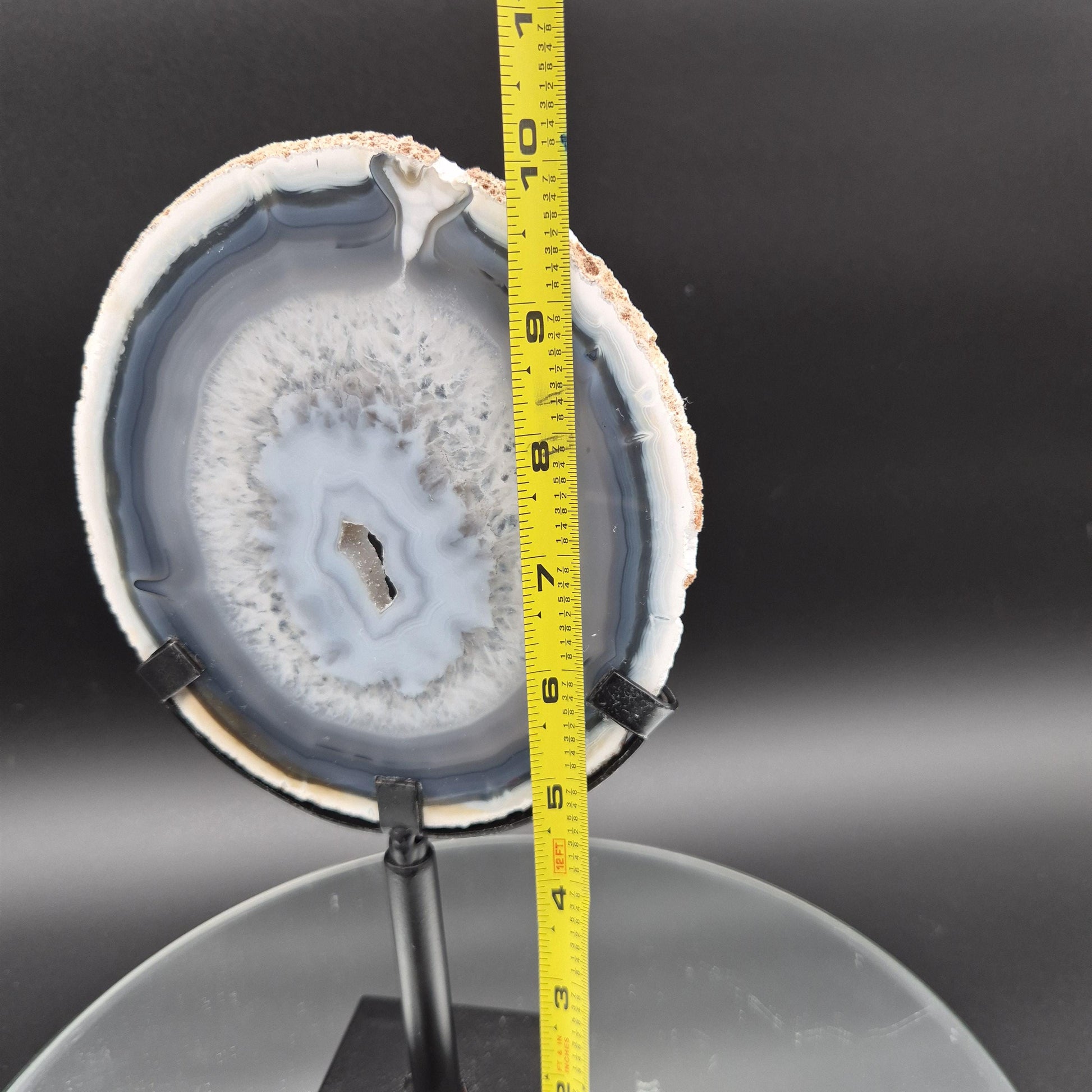 AAA+ Super Rare White and Dark Blue Agate with Druzy Quartz on Stand Brazil Crystal Hoarder
