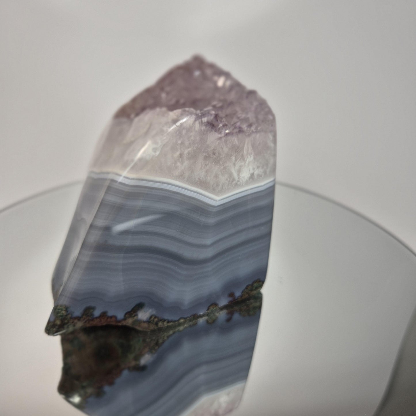 Blue Banded Agate with Amethyst Freeform - 4.595 lbs Brazilian Crystal - Large Statement Display Stone - One of a Kind Collector Specimen Crystal Hoarder