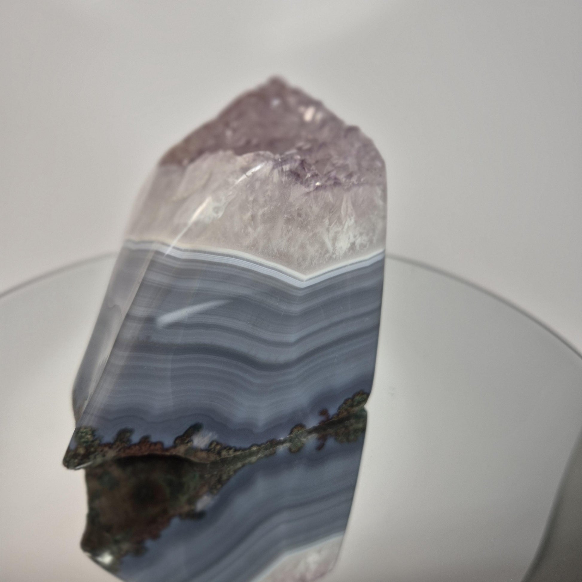 Blue Banded Agate with Amethyst Freeform - 4.595 lbs Brazilian Crystal - Large Statement Display Stone - One of a Kind Collector Specimen Crystal Hoarder