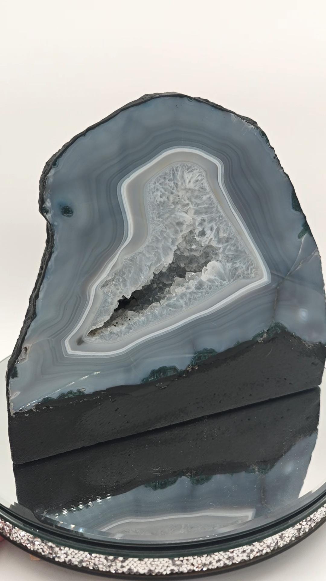 Blue Banded Agate Cathedral with Quartz - 14.53 lbs - Brazilian Agate Geode Display Crystal Hoarder