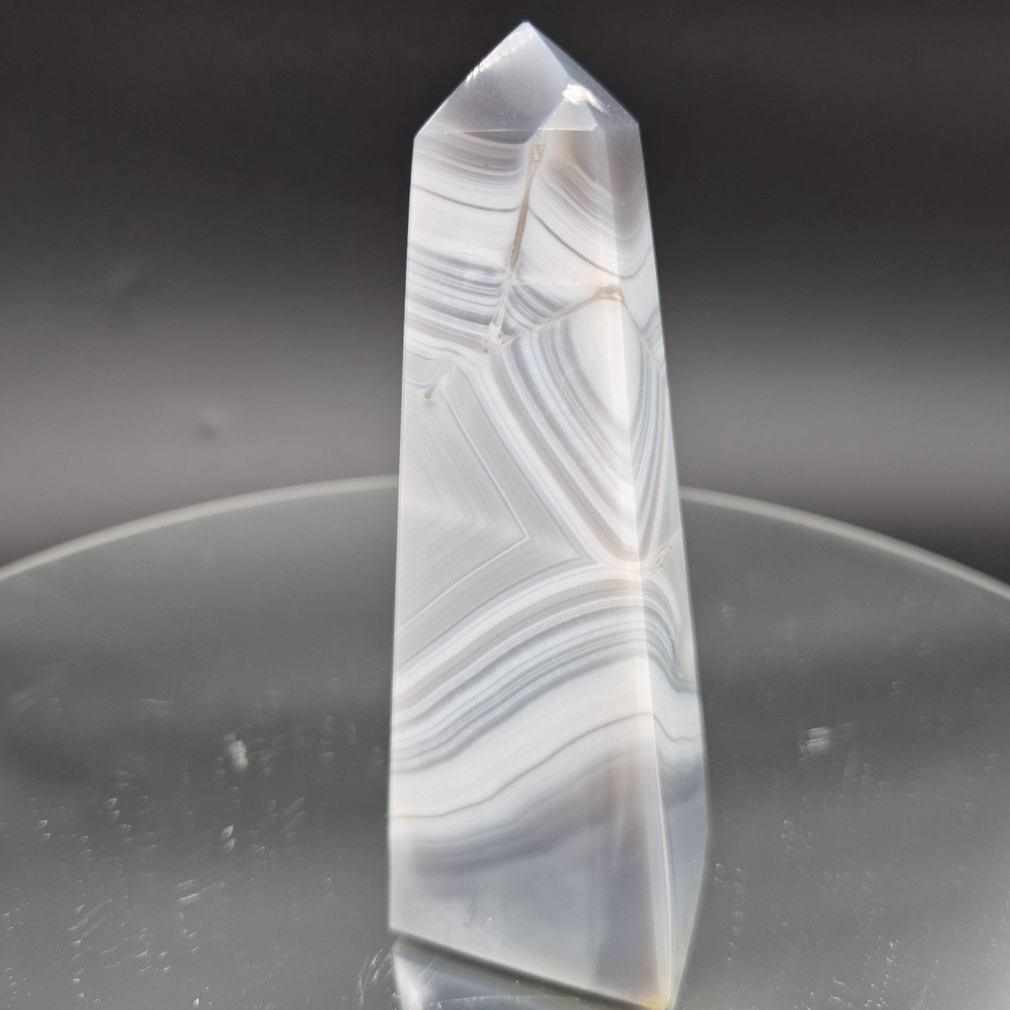 AAA+ Perfect Blue Banded Agate Obelisk Tower | Brazilian Crystal Point | 5 Inch Tower | 0.85 lbs Crystal Hoarder